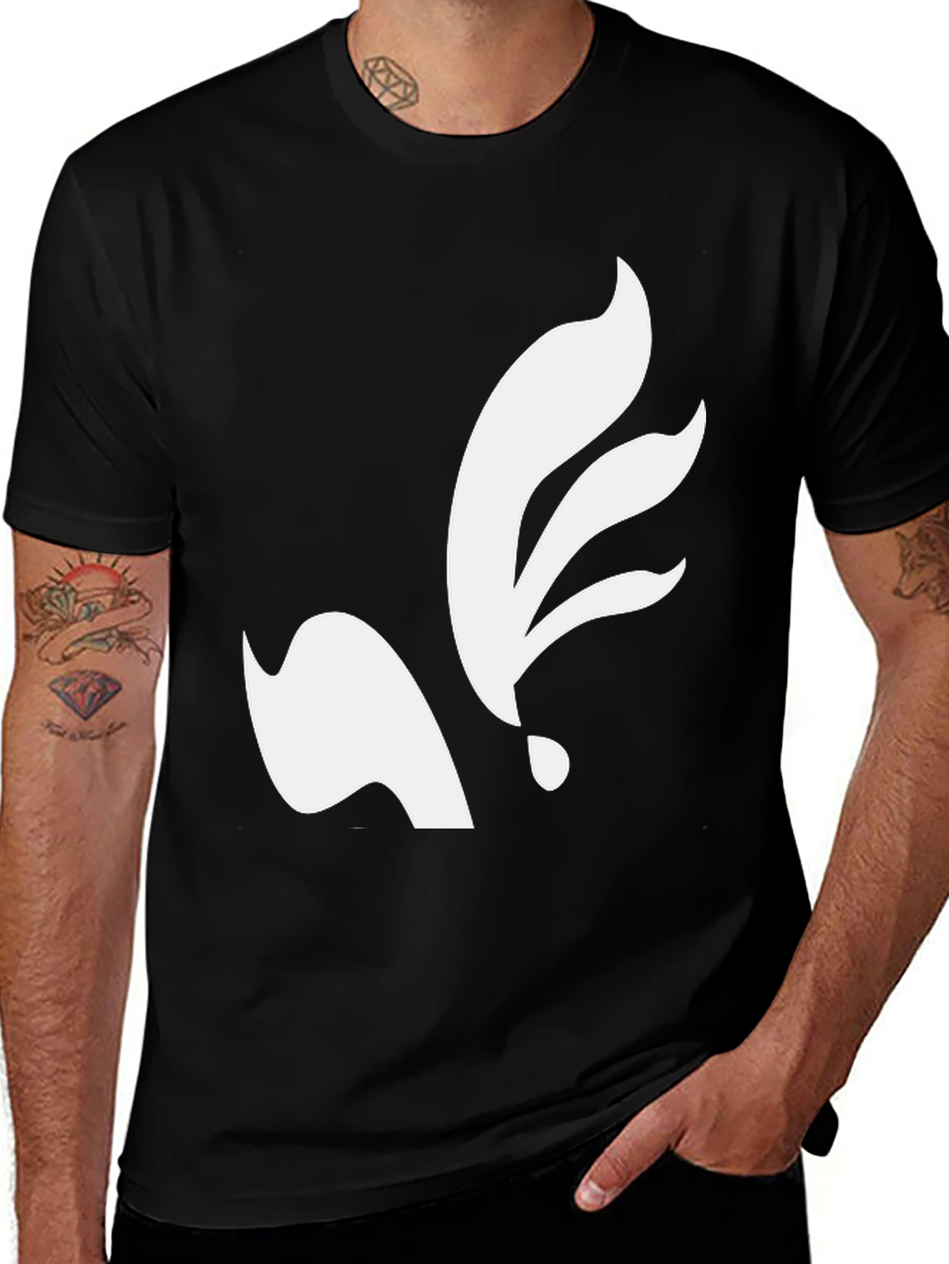 Variant 29 of Black T-Shirt with Abstract White Leaf Design