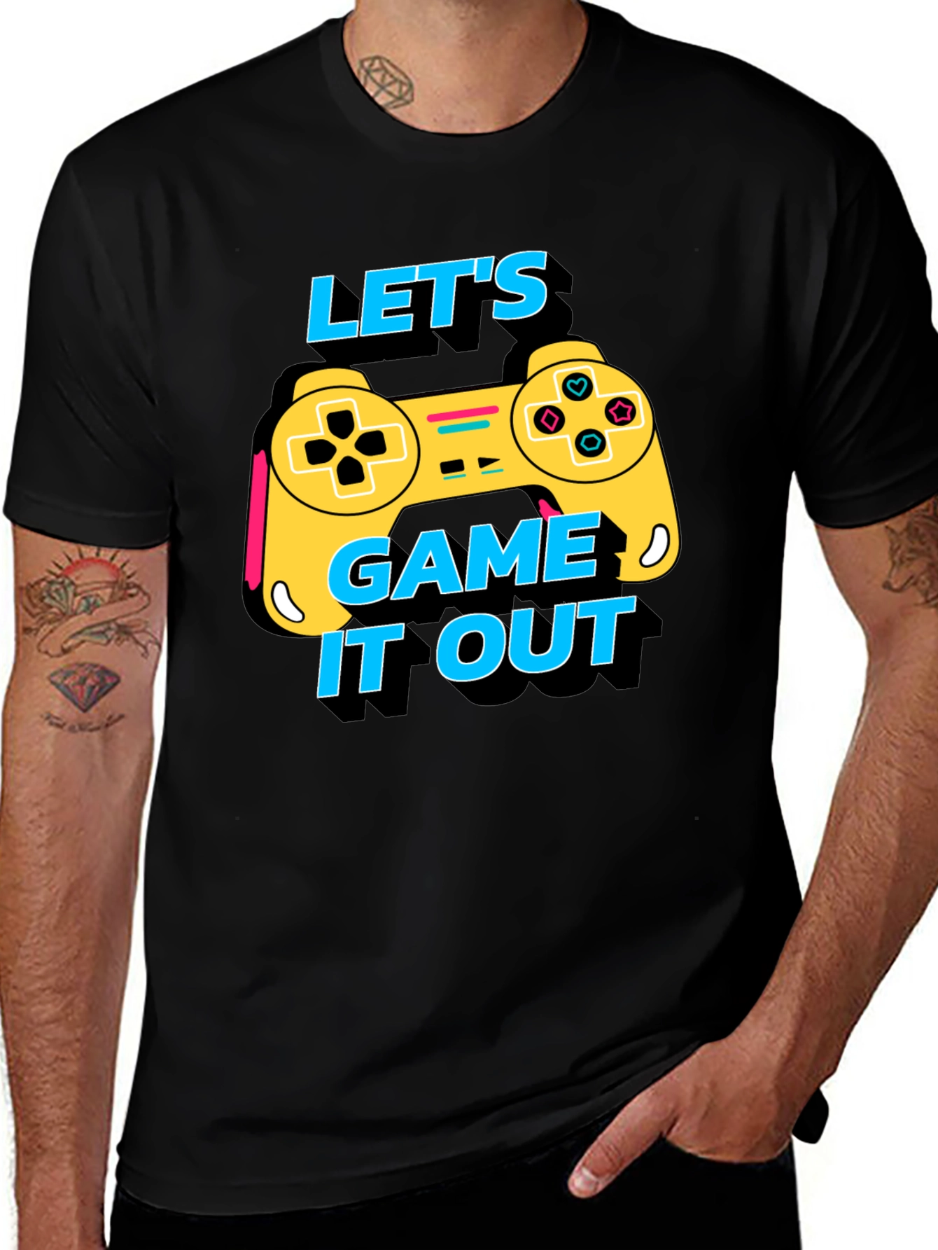 Variant 12 of Let's Game It Out Tee - Black Graphic T-Shirt