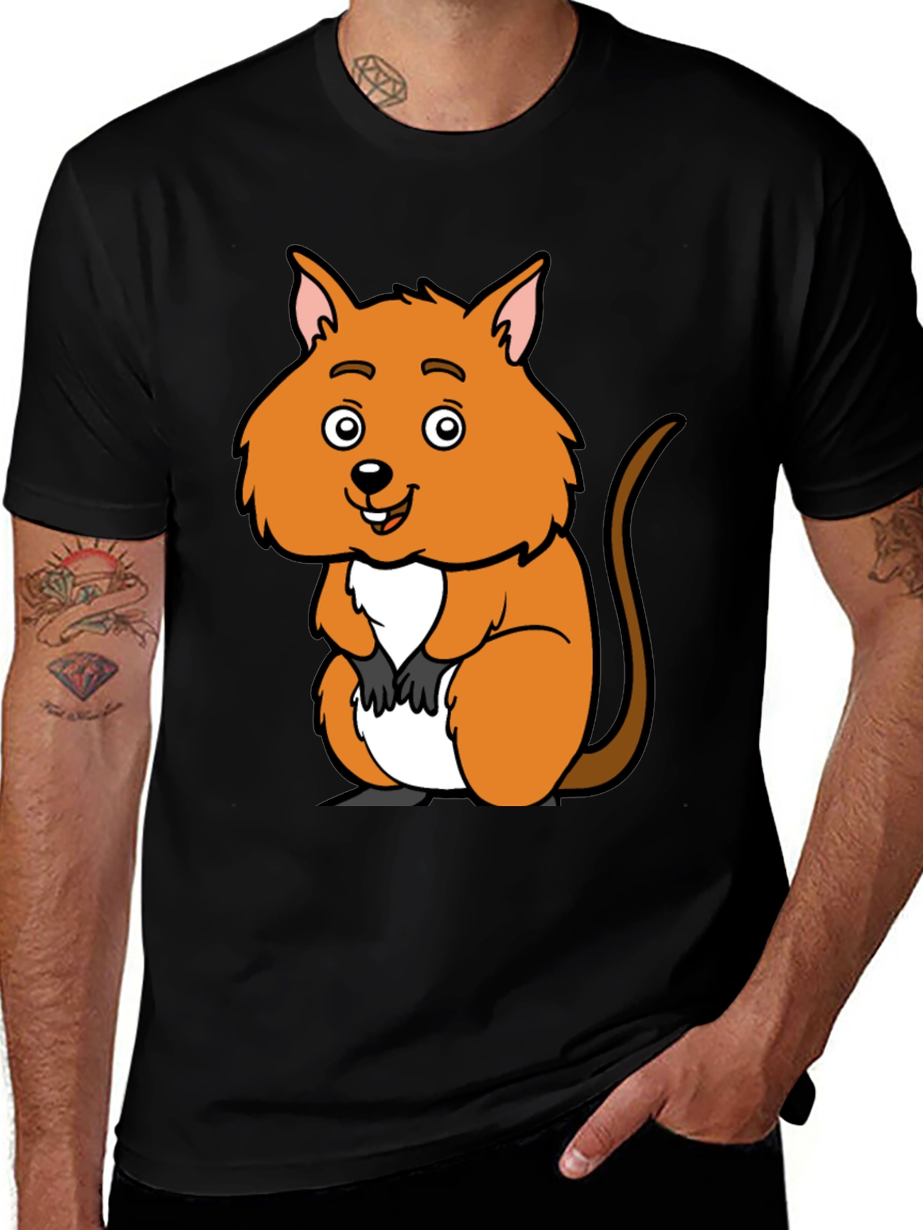 Variant 6 of Cute Quokka Cartoon Black T-Shirt