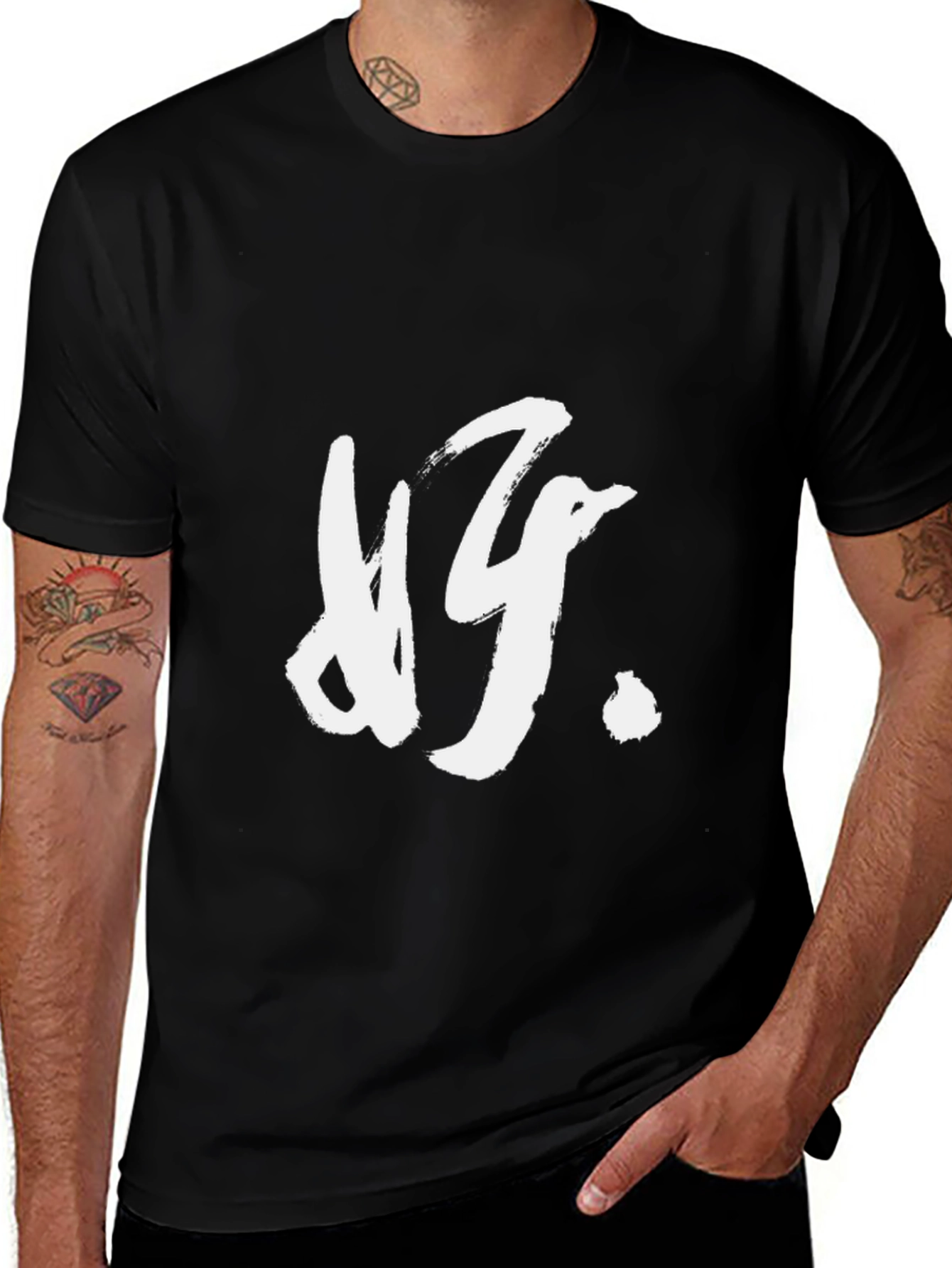 Variant 23 of Black T-Shirt with White Brushstroke Graphic