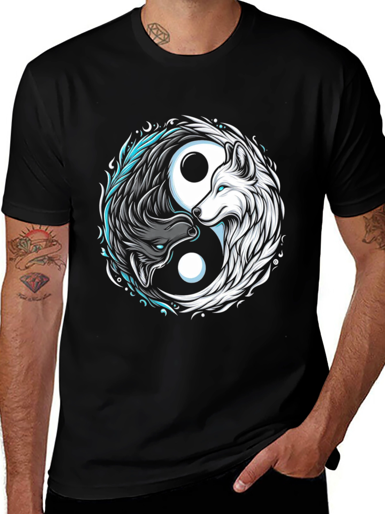 Variant 19 of Yin Yang Wolf Graphic Tee - Balance & Style