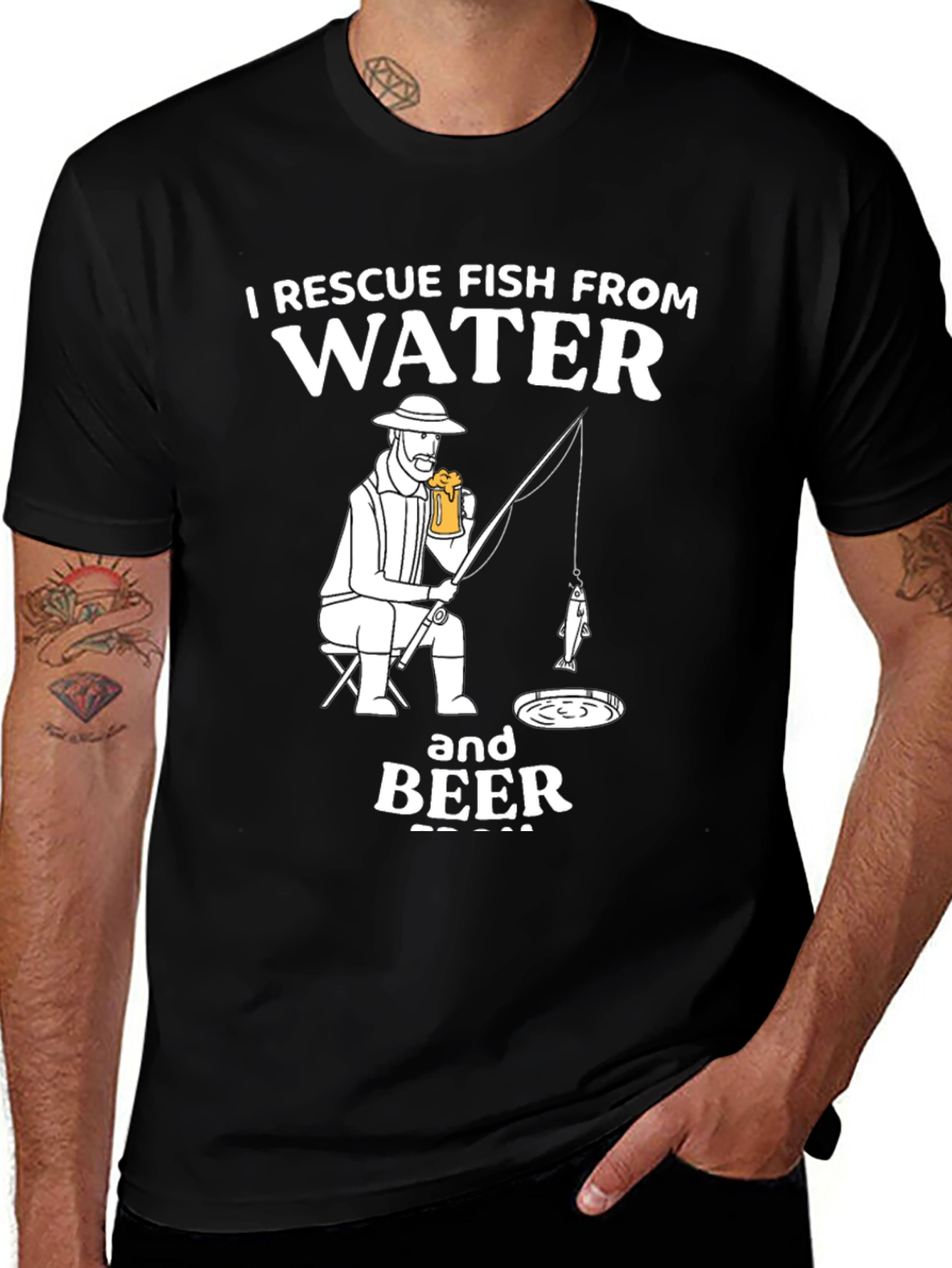 Variant 8 of Rescue Fish T-Shirt: Funny Fisherman Drinking Beer