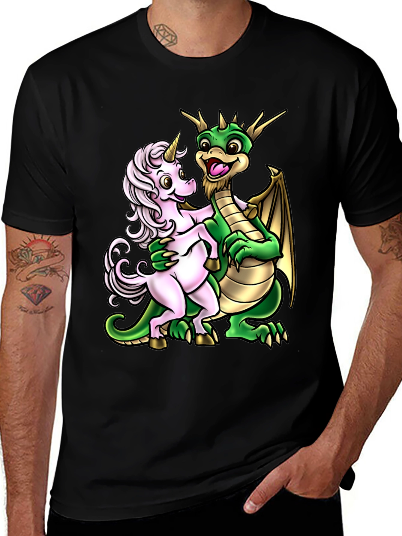 Black Dragon and Unicorn Graphic Tee main image