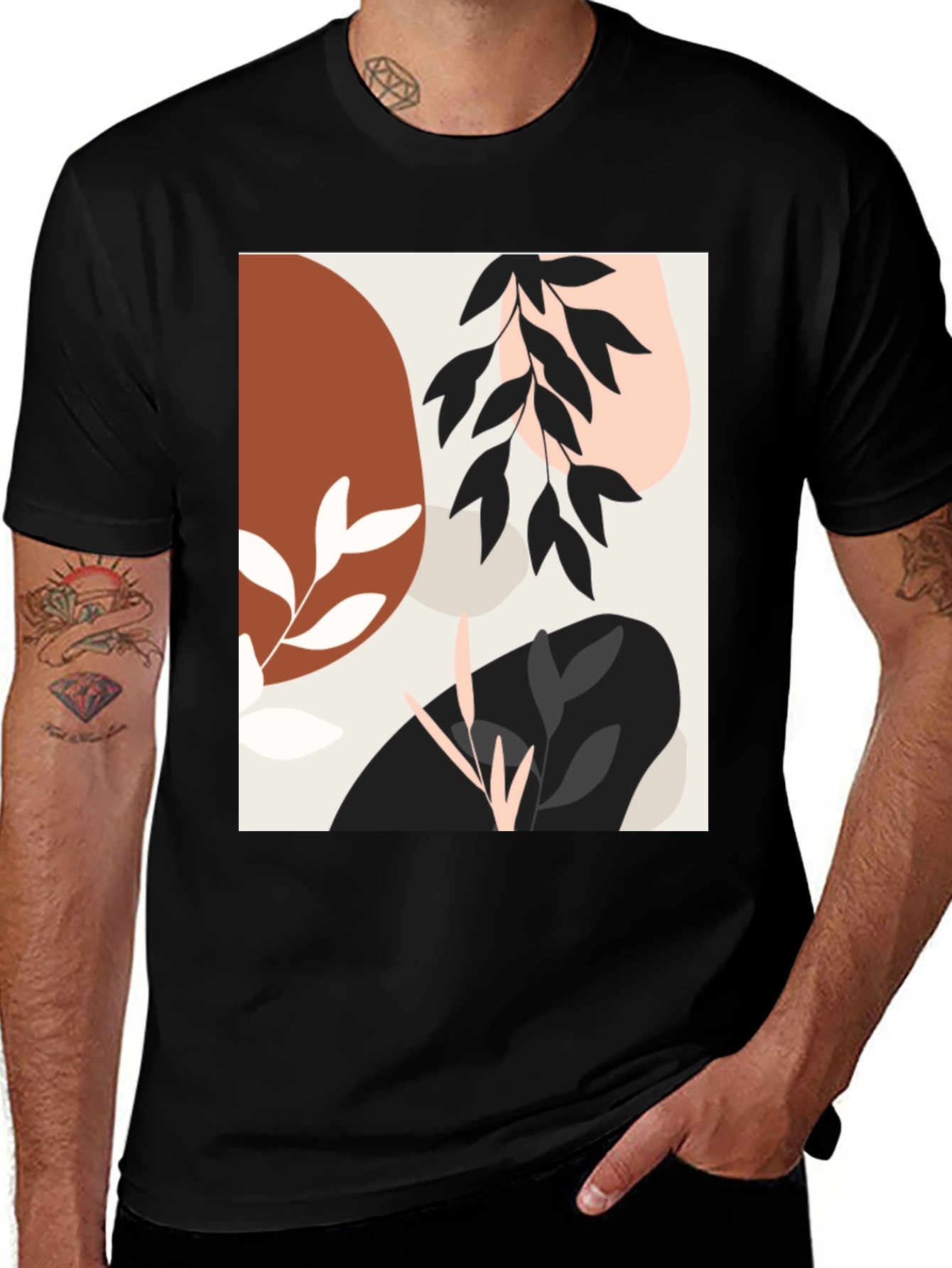 Black Modern Abstract Graphic Print Black T-Shirt main image