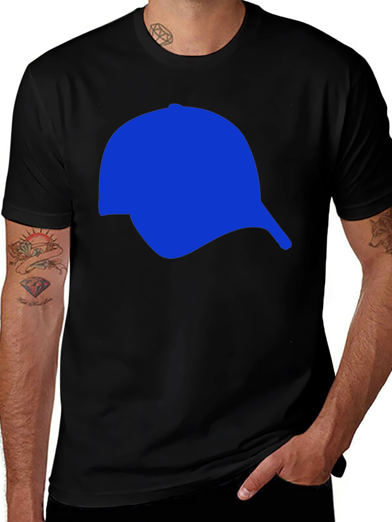 Variant 18 of Men's Black T-Shirt with Blue Cap Graphic