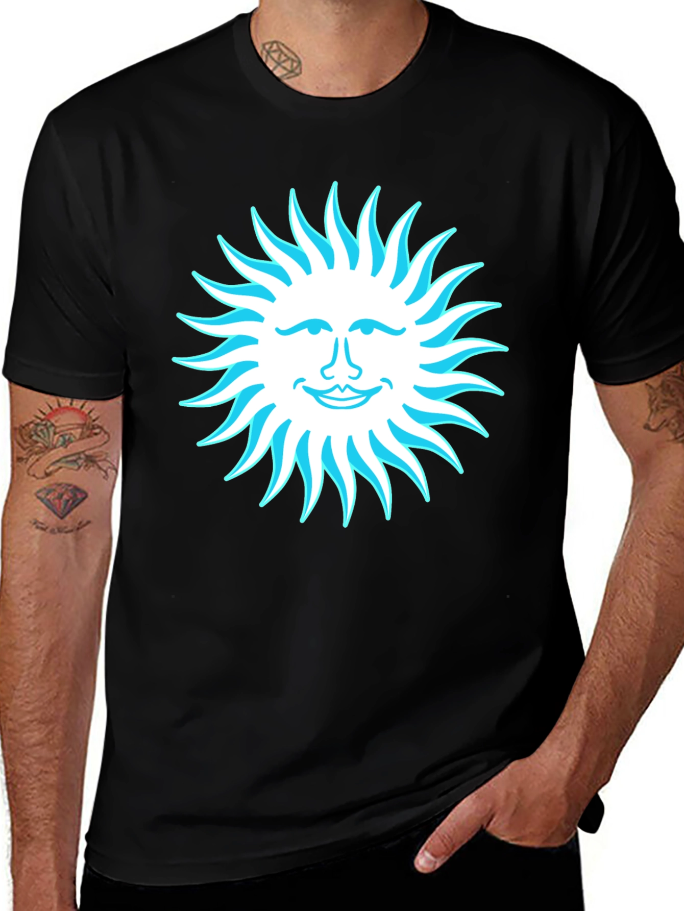 Variant 28 of Smiling Sun Graphic T-Shirt - Black Cotton Tee