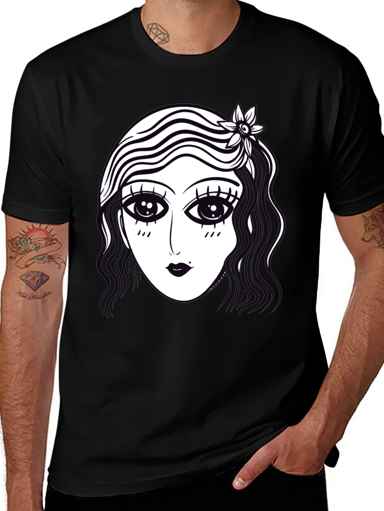 Variant 9 of Retro Cartoon Face Graphic Tee - Black