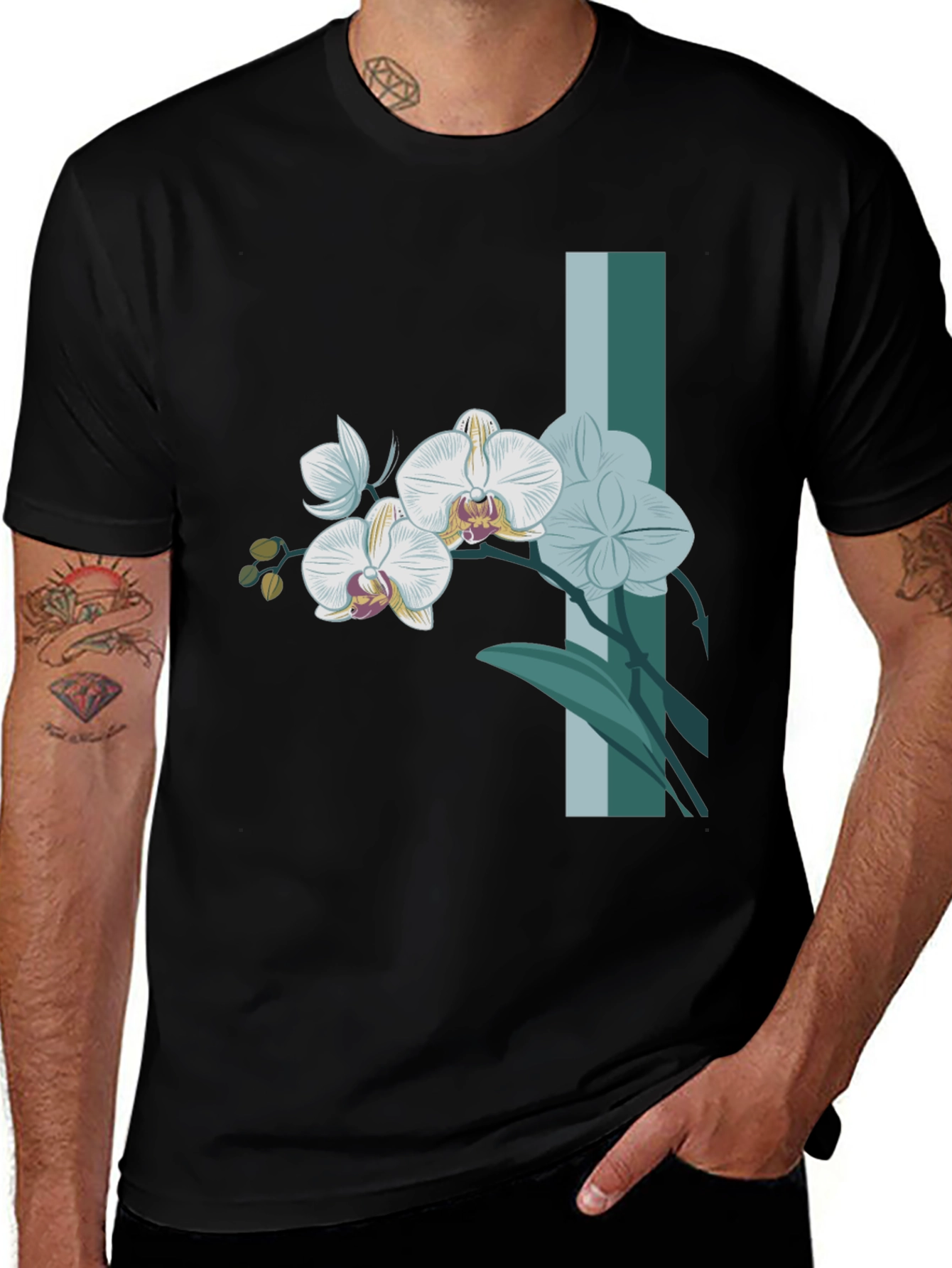 Variant 24 of Orchid Graphic Tee - Stylish Men's Black T-Shirt