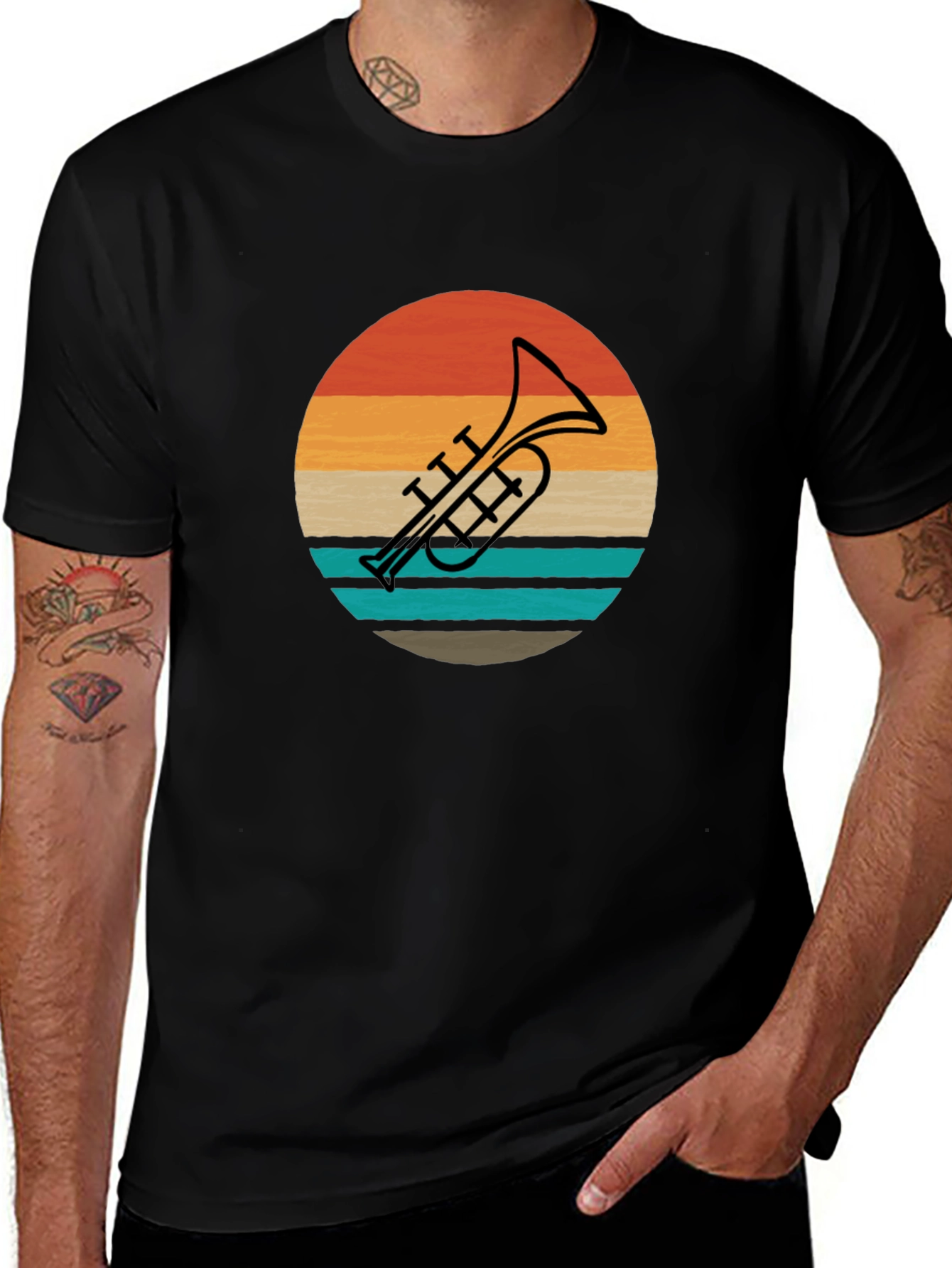 Variant 15 of Retro Trumpet Sunset Graphic Tee