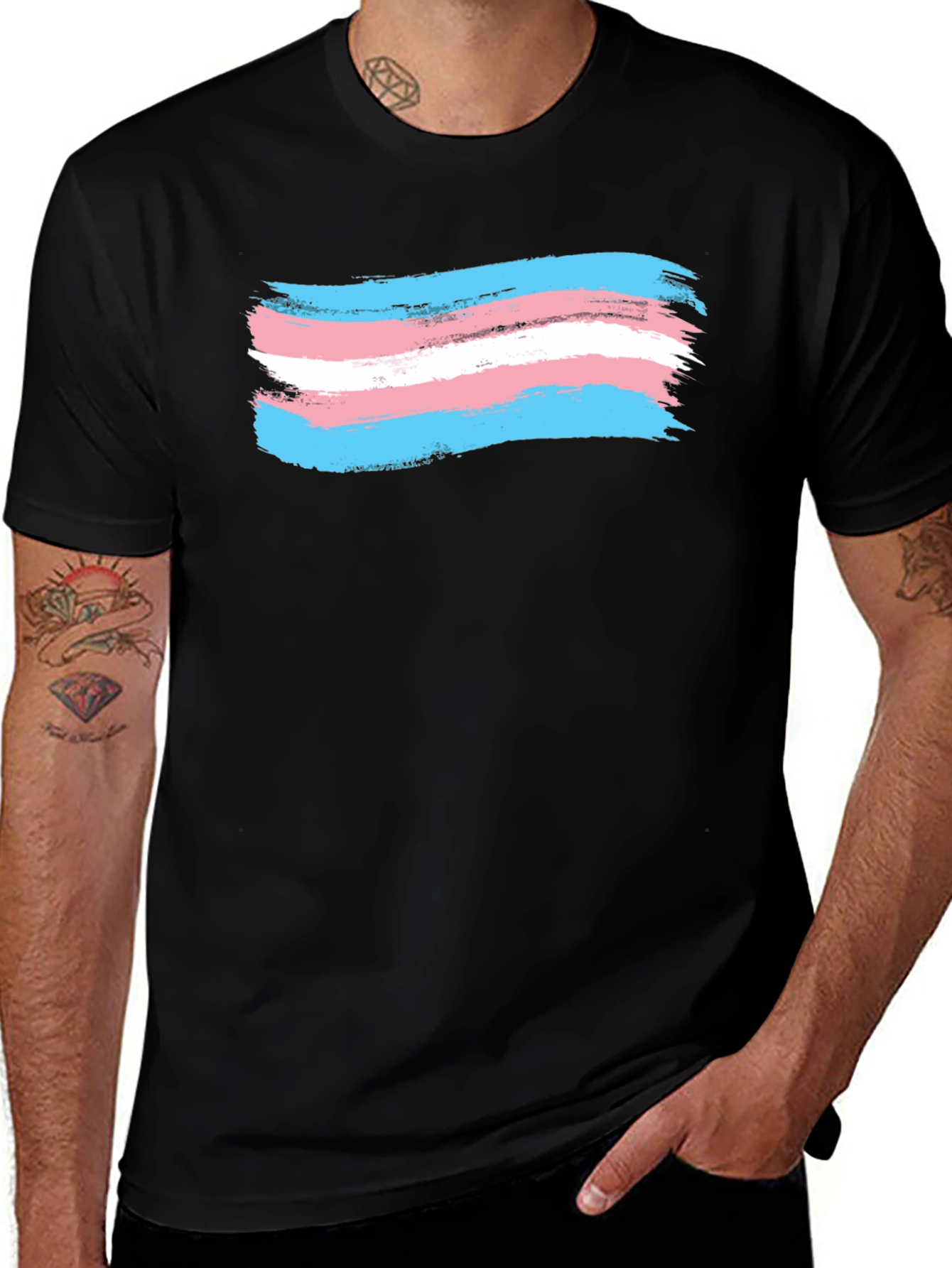 Variant 5 of Transgender Flag Brushstroke Graphic Tee - Black