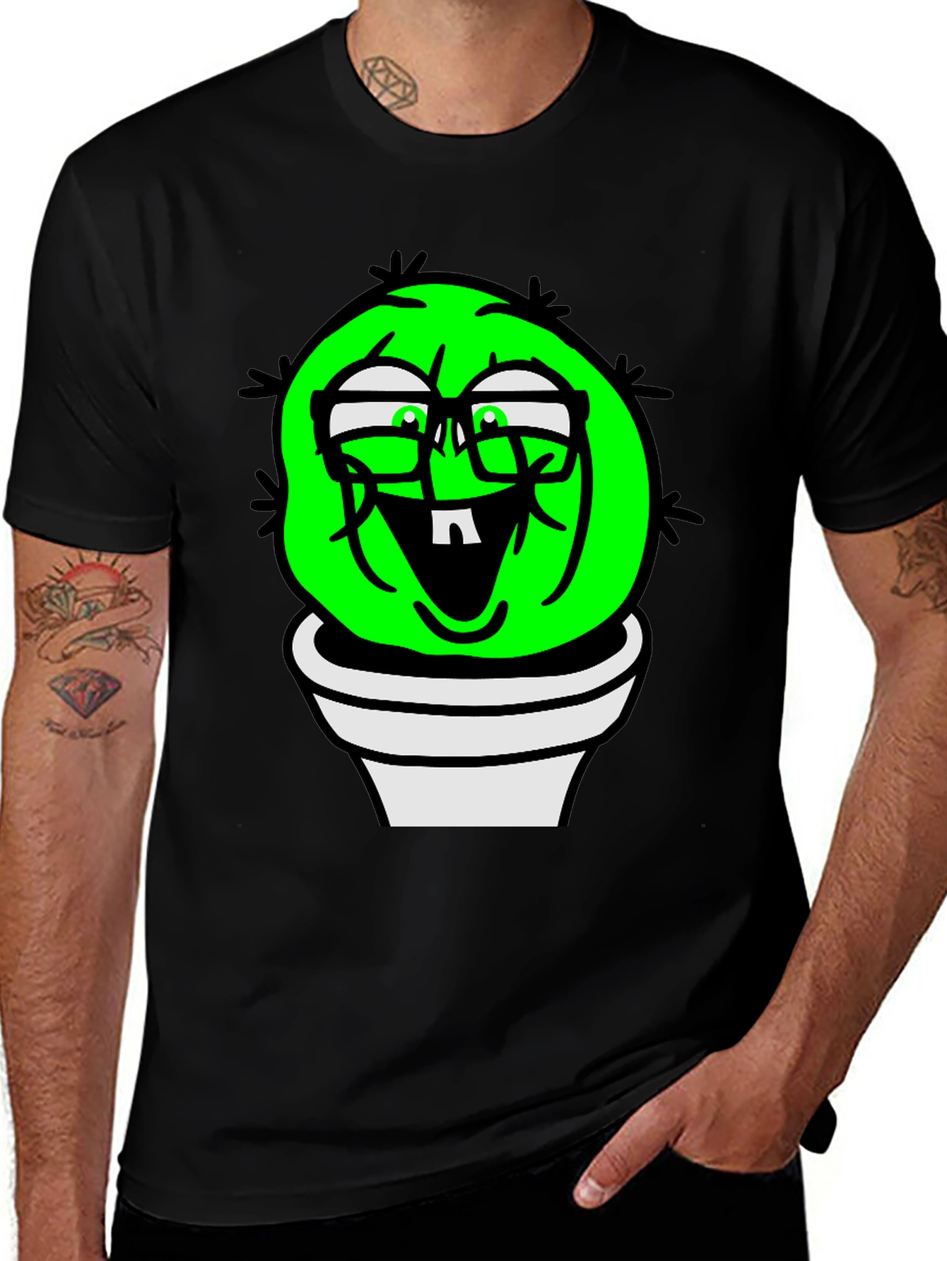 Variant 21 of Funny Cactus Plant T-Shirt - Black Graphic Tee