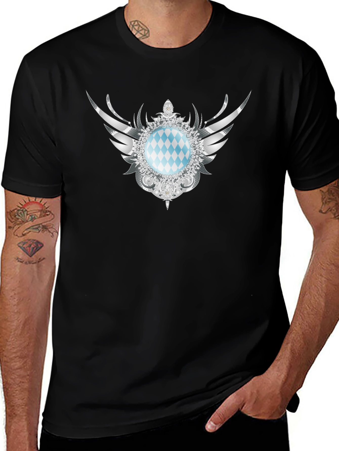 Variant 16 of Black T-Shirt with Bavarian Diamond Emblem