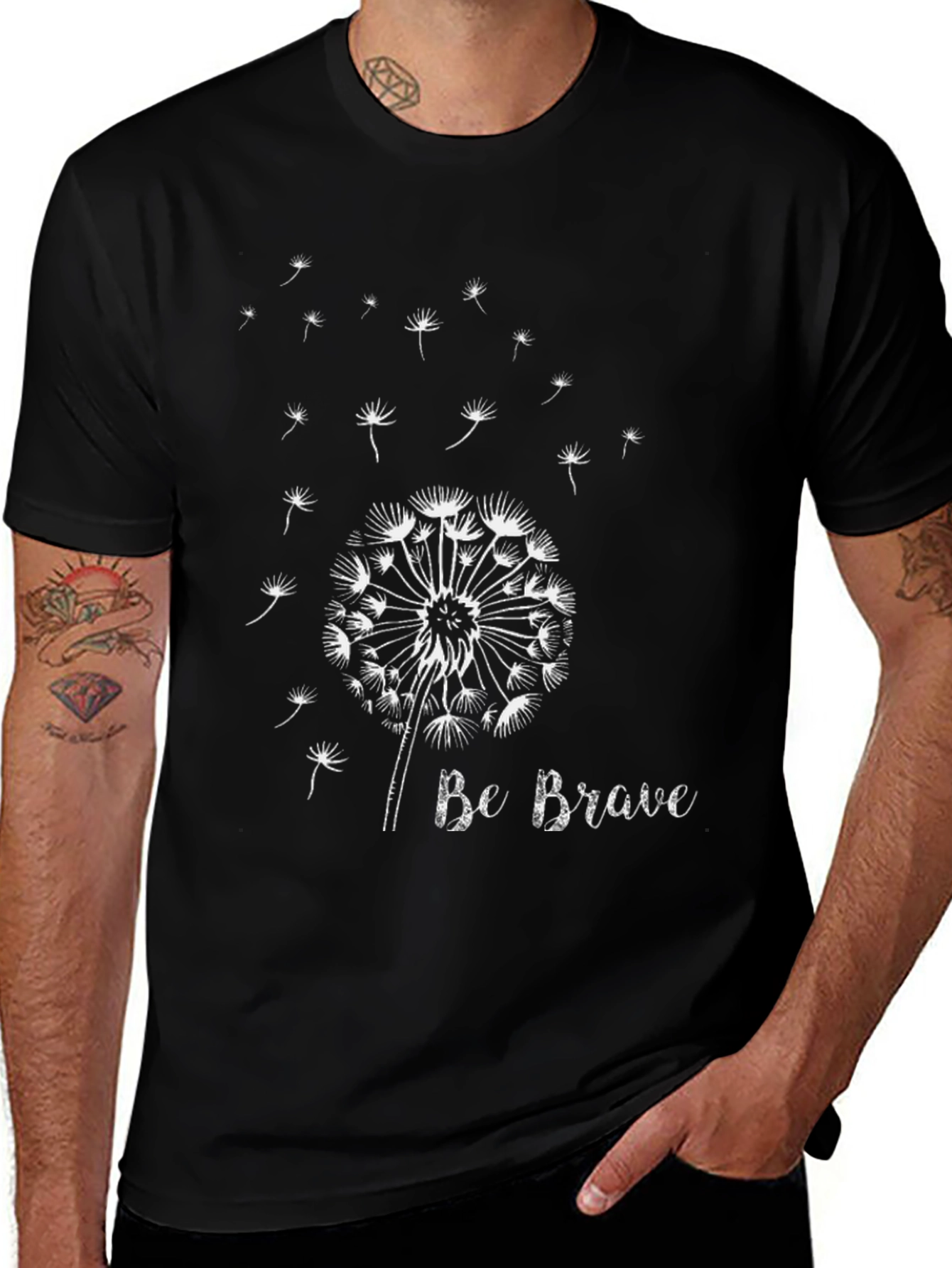Dandelion Graphic Tee - "Be Brave" Black Cotton T-Shirt