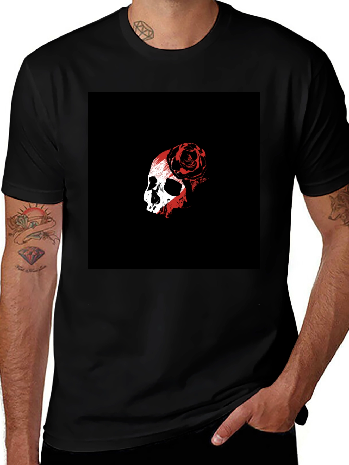 Variant 14 of Skull & Rose Graphic Black T-Shirt