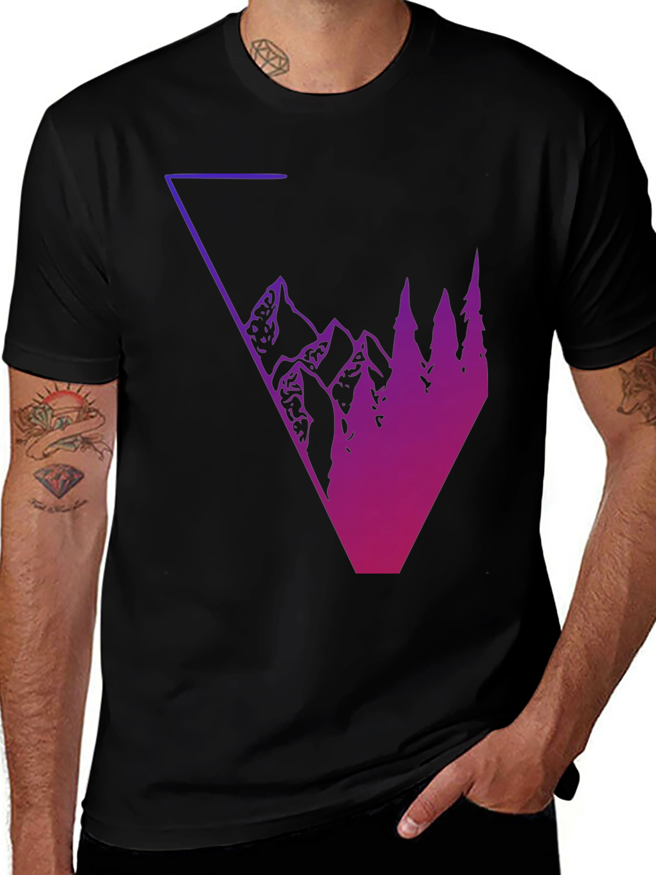 Variant 18 of Geometric Mountain & Tree Graphic Tee