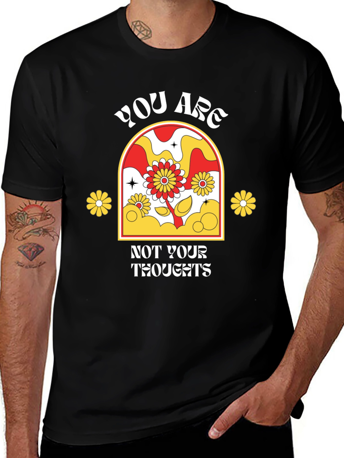Variant 5 of Retro Flower T-Shirt - You Are Not Your Thoughts