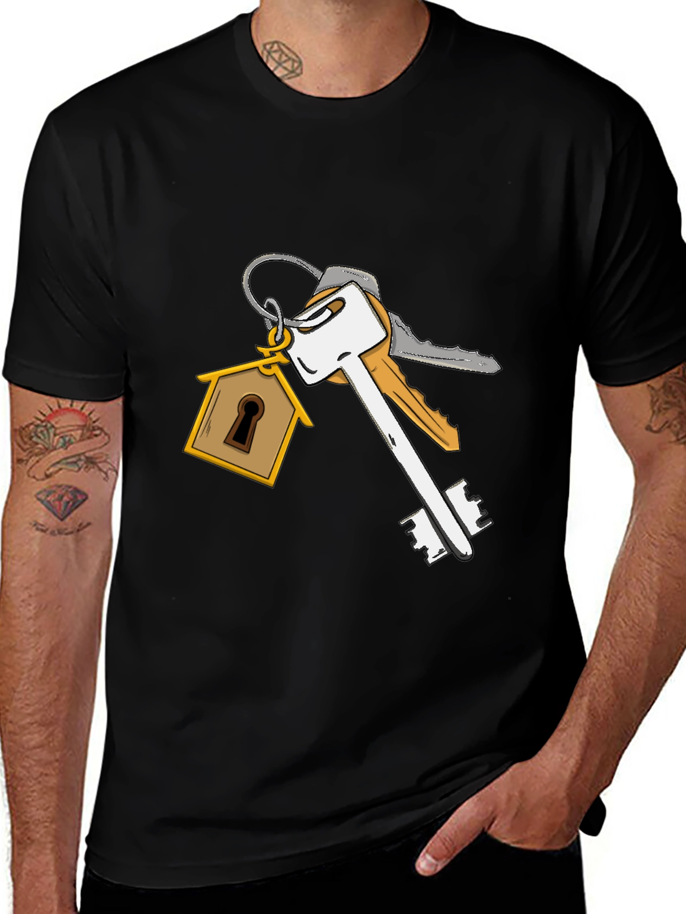 Variant 21 of House Keys Graphic Tee - Black Cotton T-Shirt