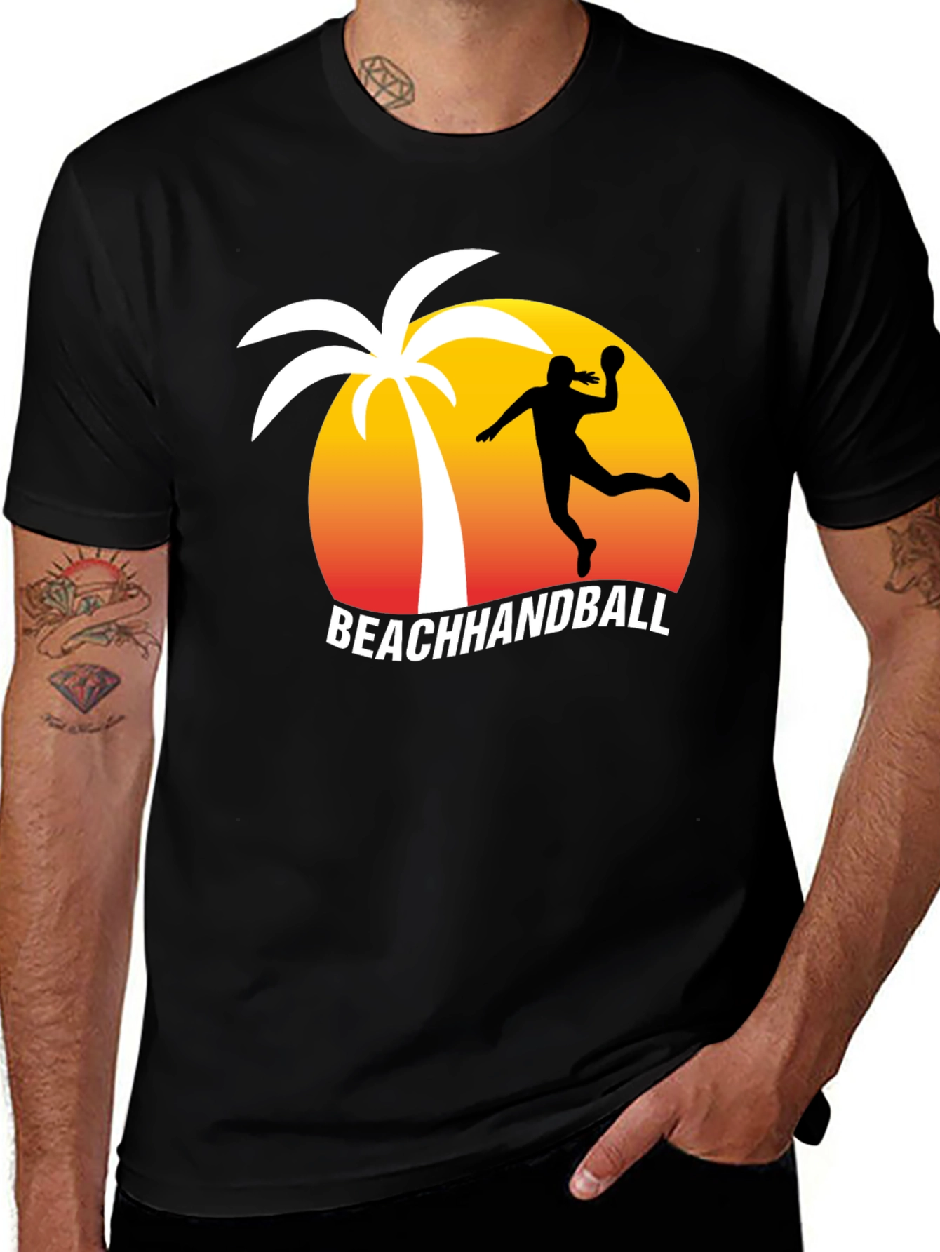 Variant 23 of Beach Handball T-Shirt - Palm Tree Sunset