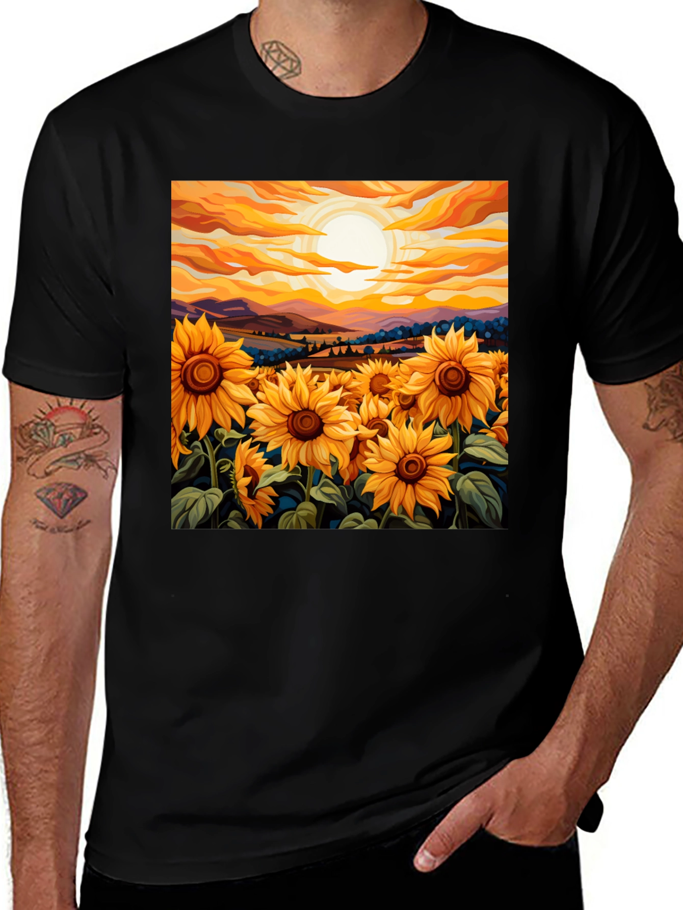 Variant 9 of Sunflower Field Graphic Tee - Artistic Nature Shirt
