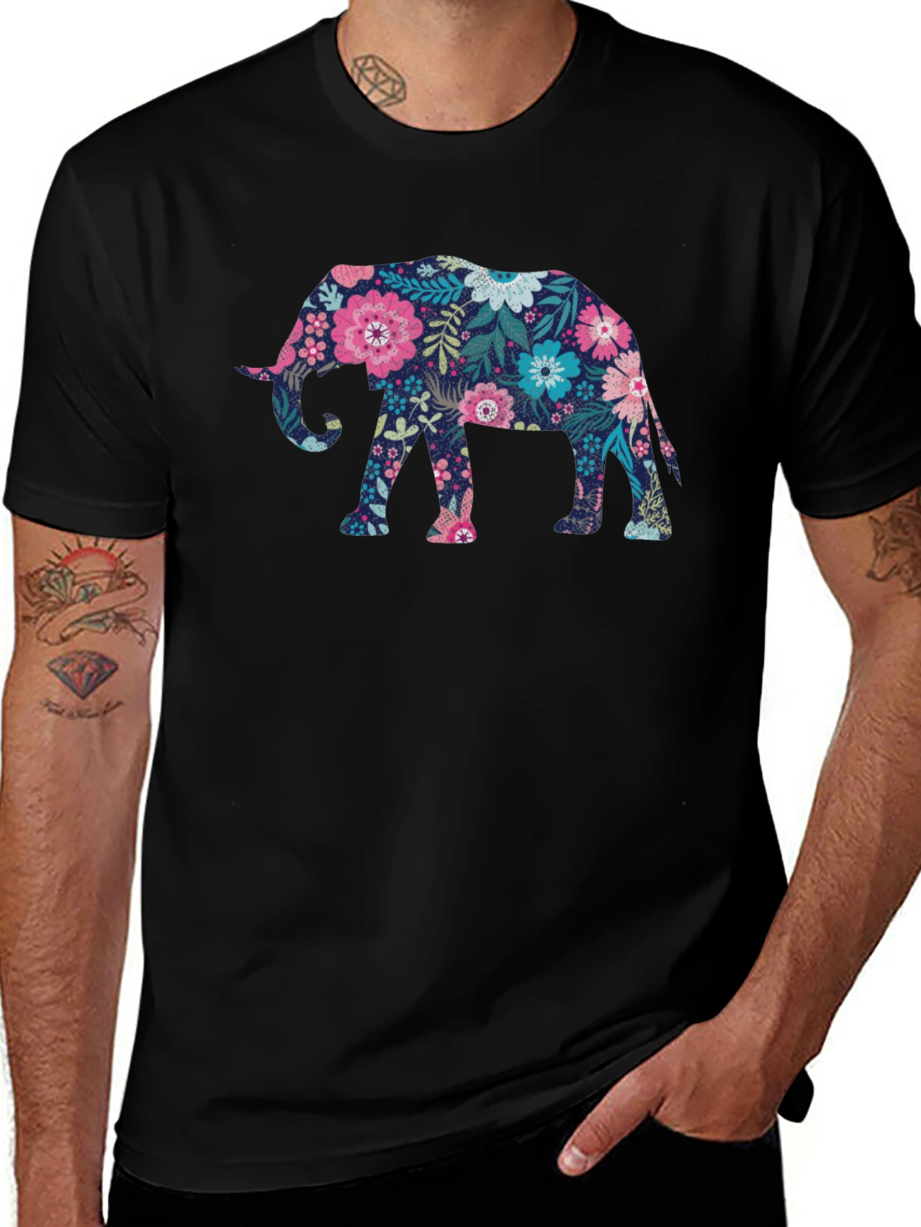 Variant 12 of Floral Elephant Graphic T-Shirt