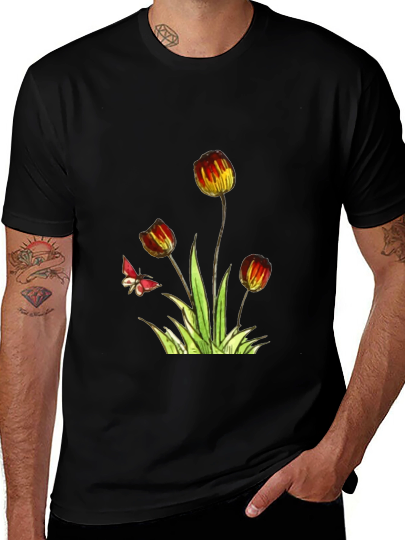Variant 8 of Floral Print Black T-Shirt