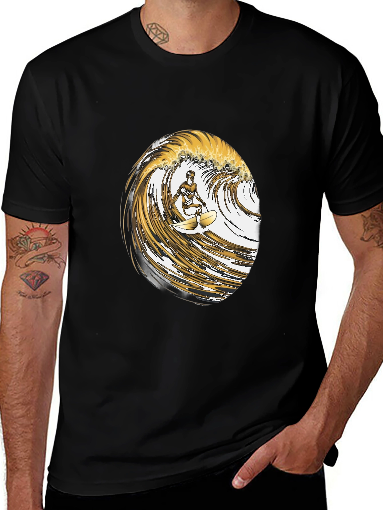 Surfer Wave Graphic Tee - Black