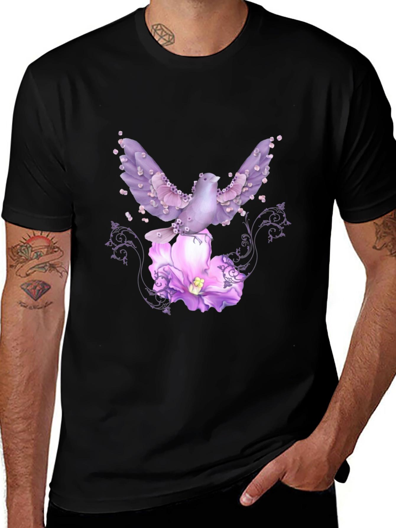 Variant 25 of Dove & Floral T-Shirt - Artistic Bird Design