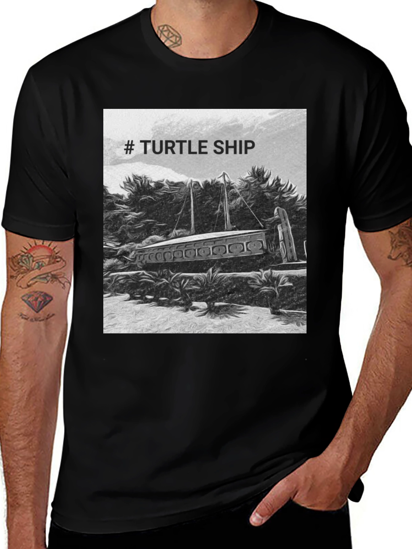 Variant 30 of Turtle Ship Graphic Tee - Stylish Black T-Shirt