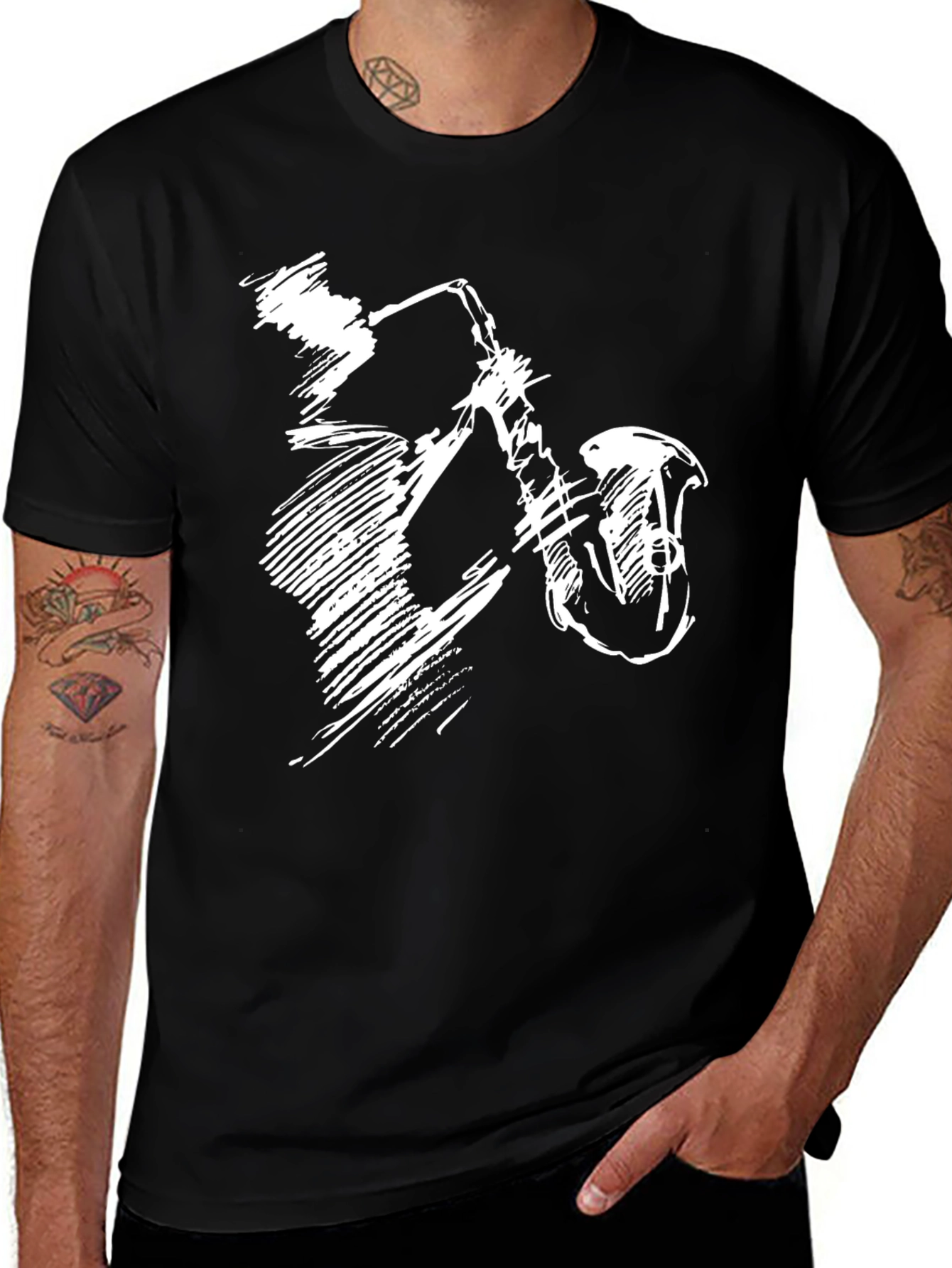 Variant 6 of Black T-Shirt with Jazz Saxophone Graphic