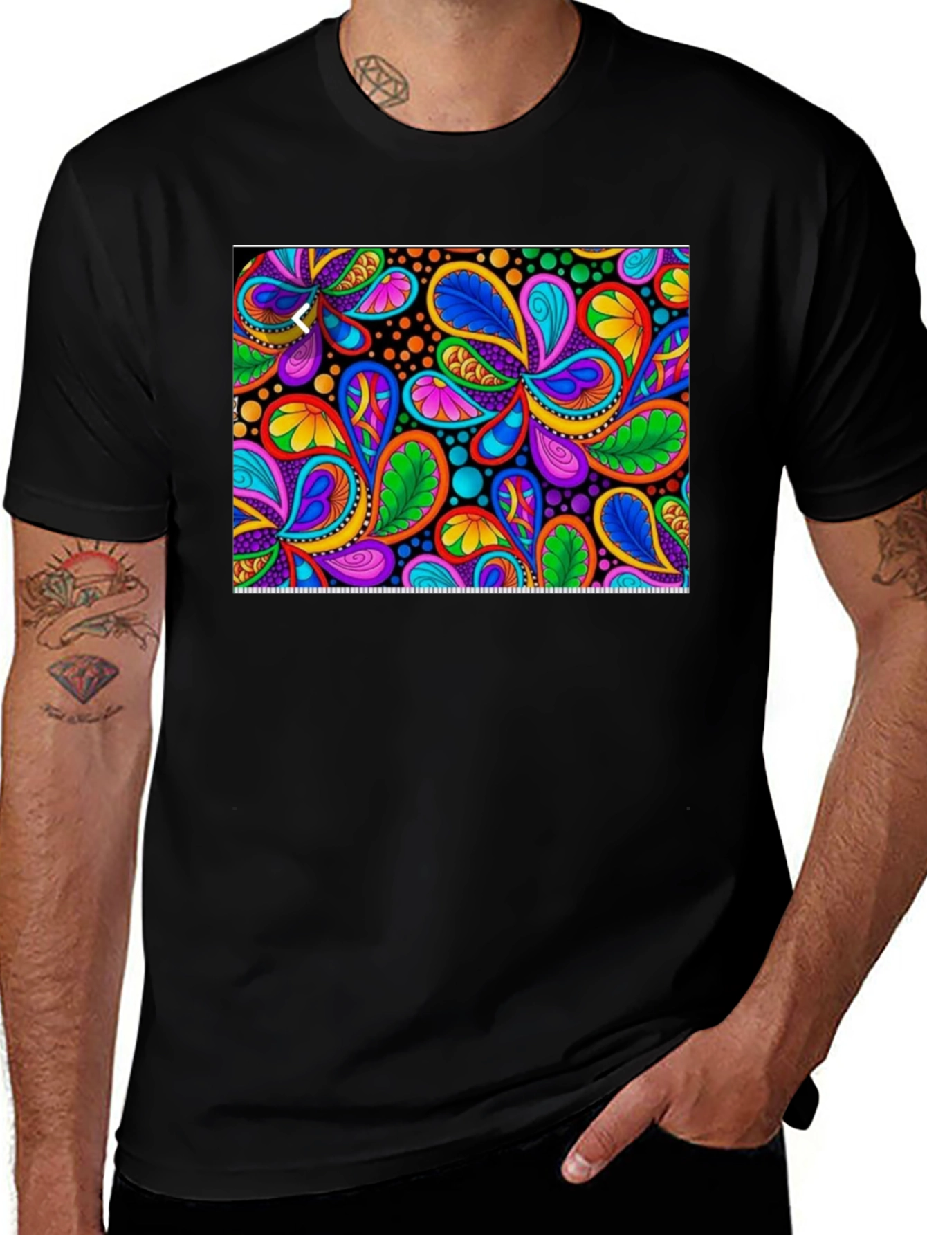 Variant 25 of Psychedelic Paisley Print Black T-Shirt
