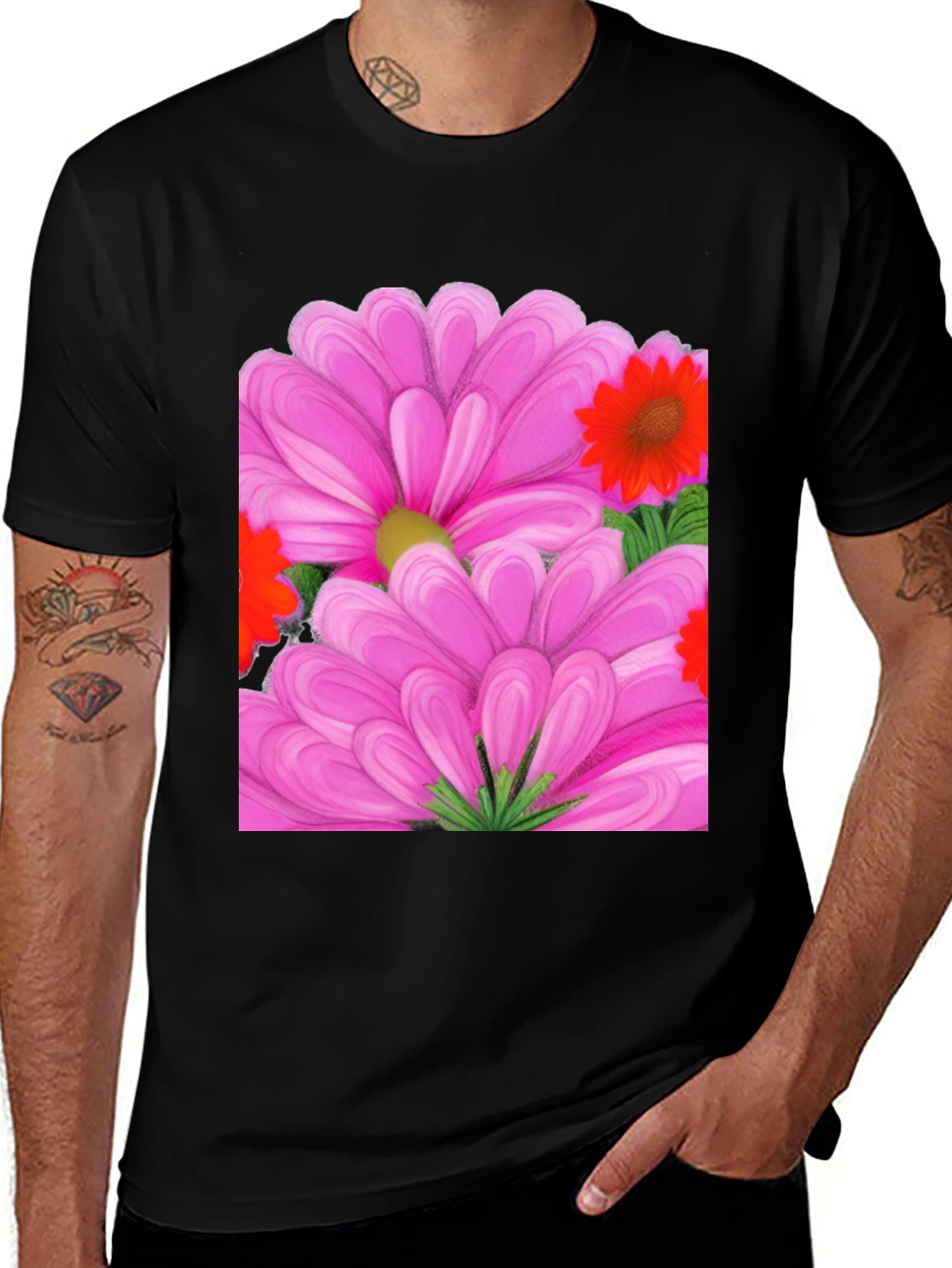 Variant 3 of Floral Print T-Shirt: Vibrant Pink Blossom Design
