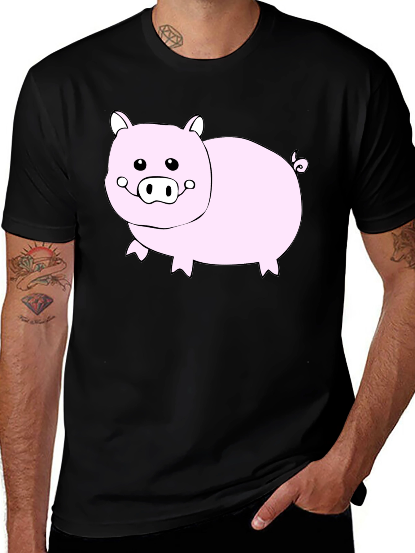 Black Cute Pig Graphic Black T-Shirt - Unisex main image