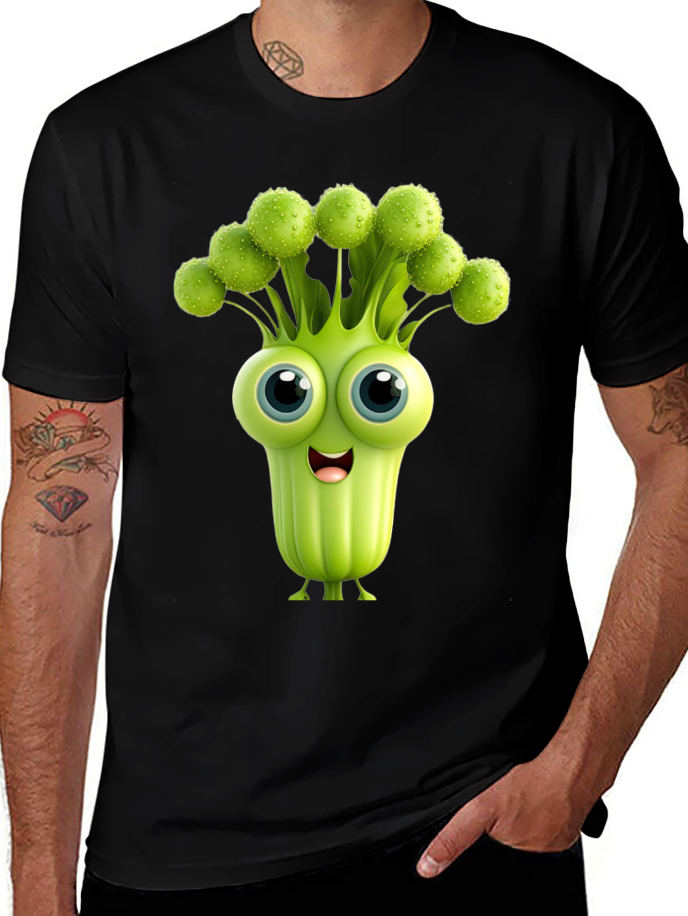 Variant 6 of Cartoon Broccoli Character Graphic T-Shirt