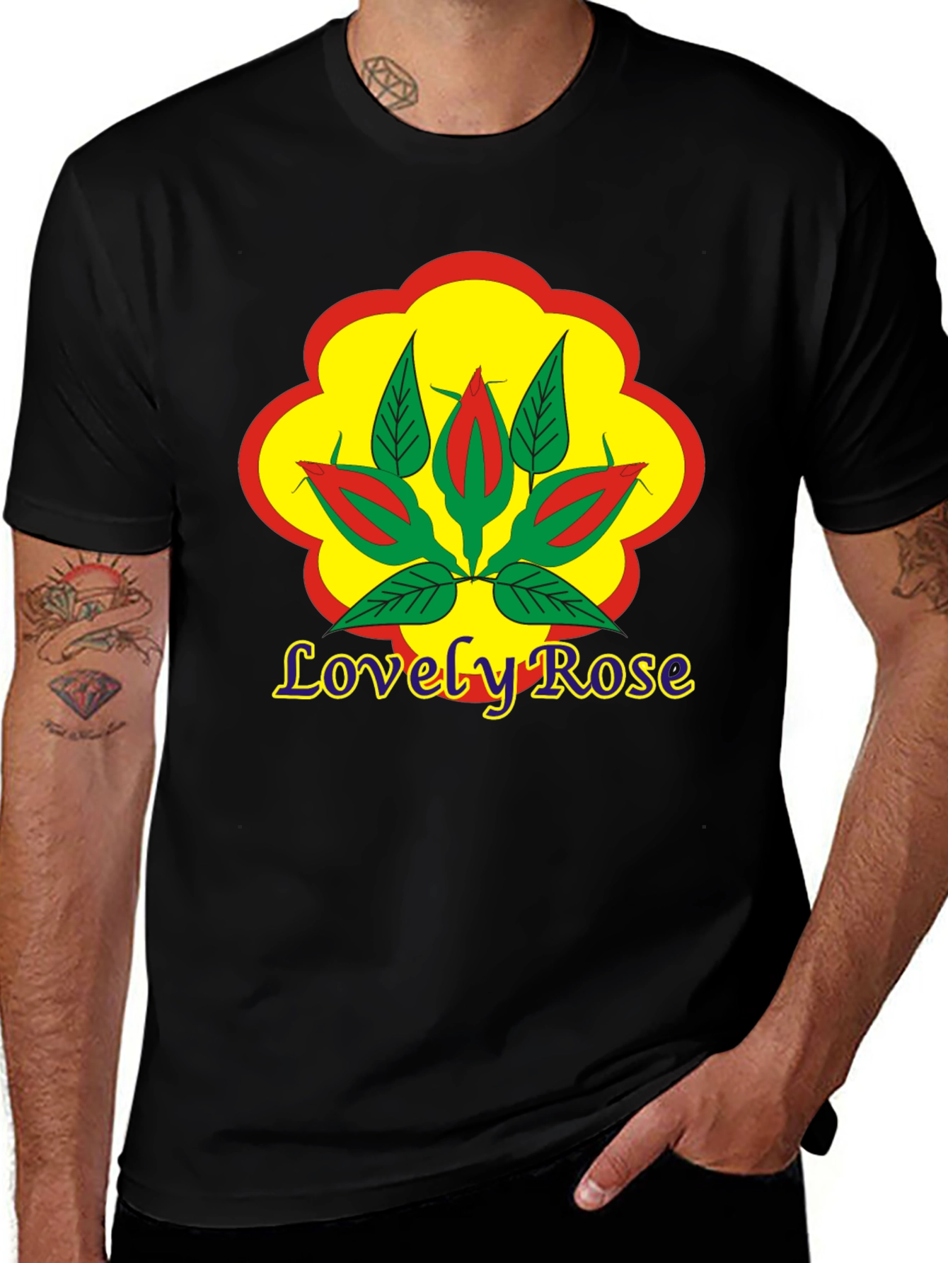 Variant 17 of Lovely Rose Graphic Black T-Shirt