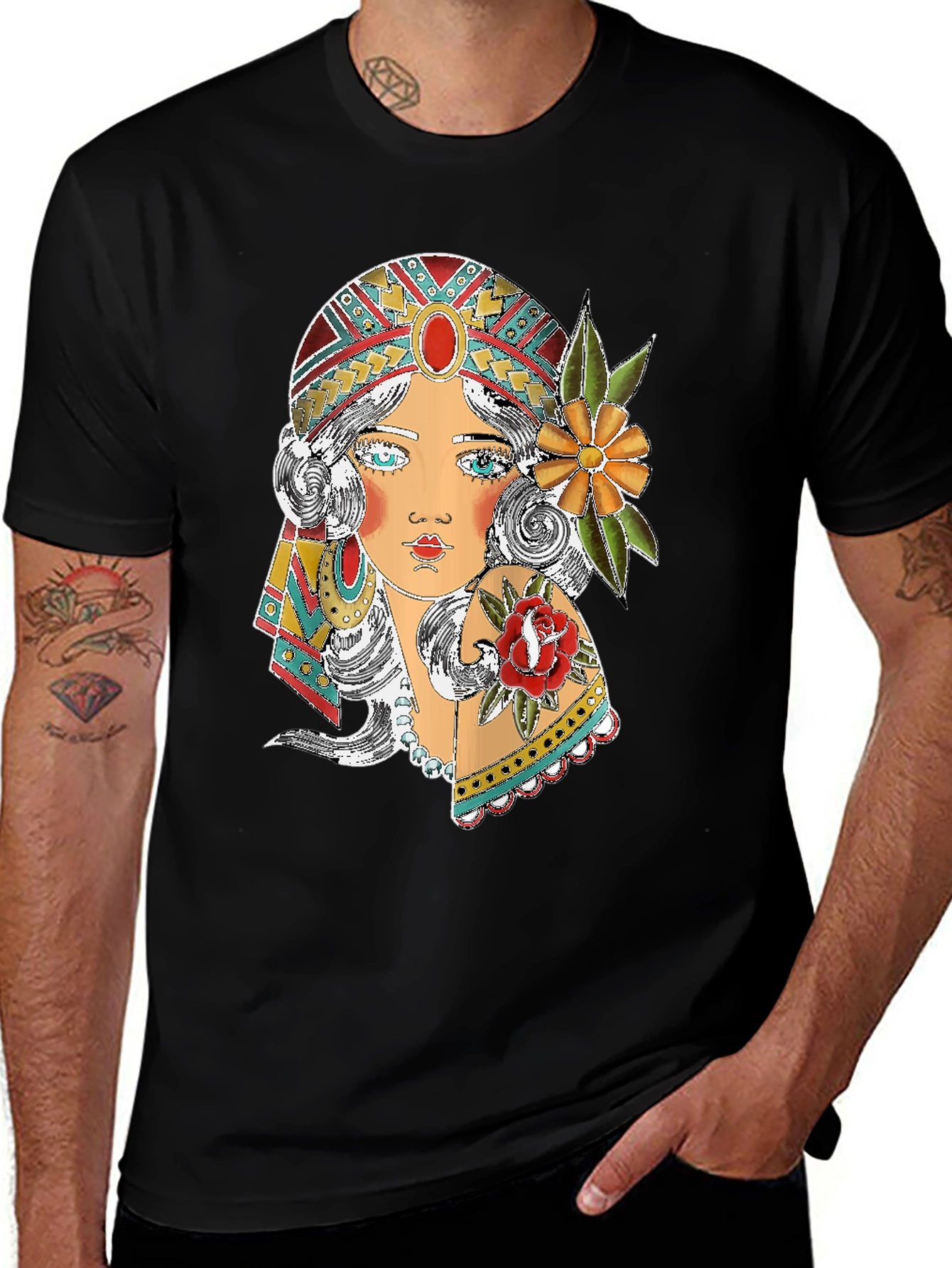 Variant 10 of Gypsy Girl Graphic Print Black T-Shirt