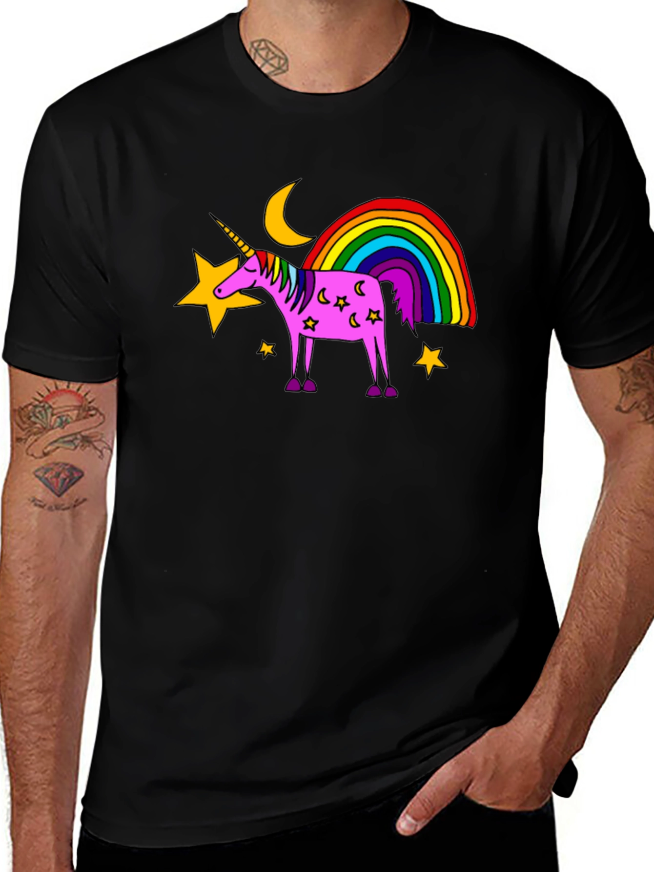 Variant 15 of Unicorn Rainbow Graphic Tee - Black Cotton Casual Shirt