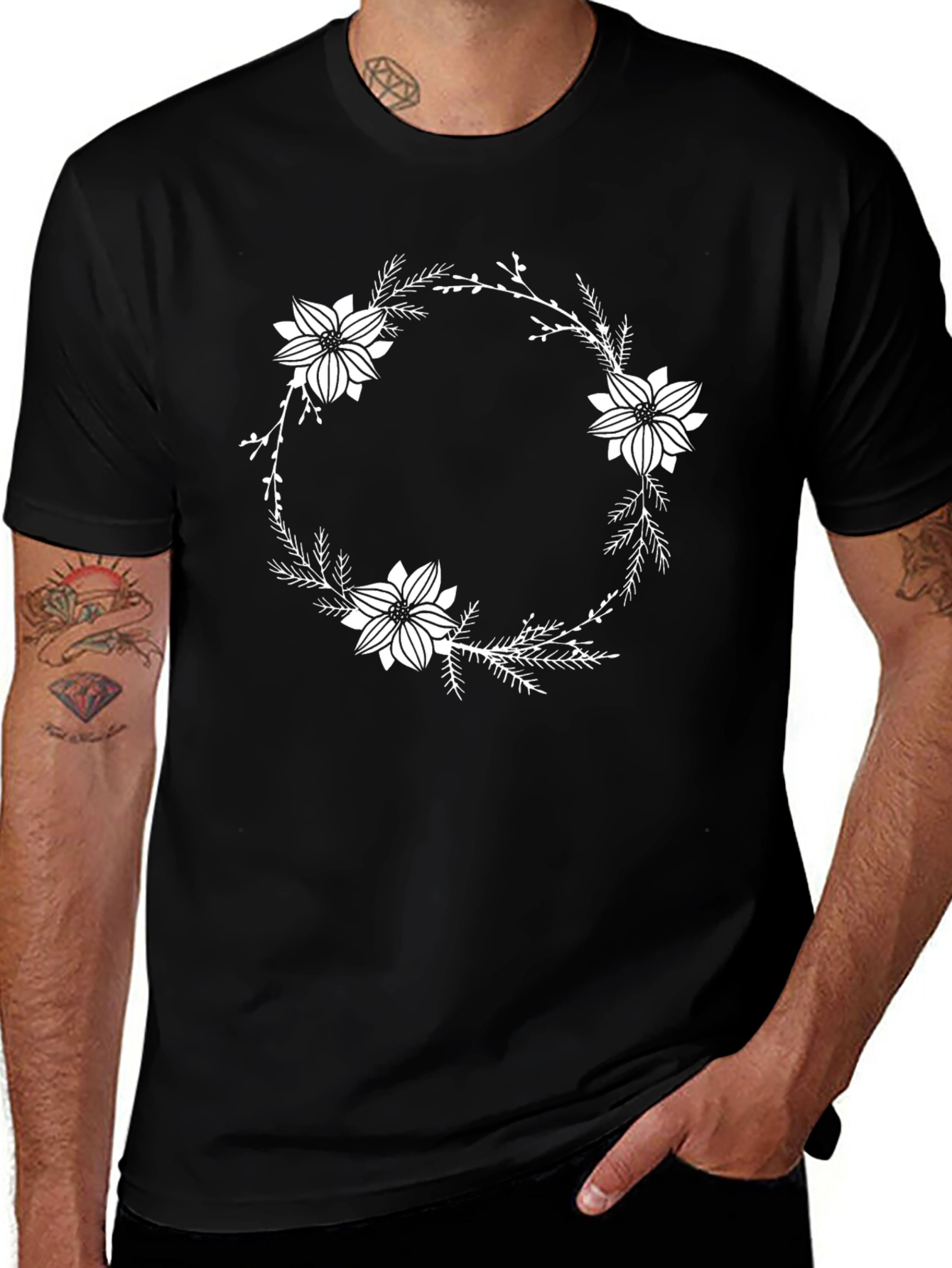 Variant 22 of Floral Wreath Graphic Black Tee