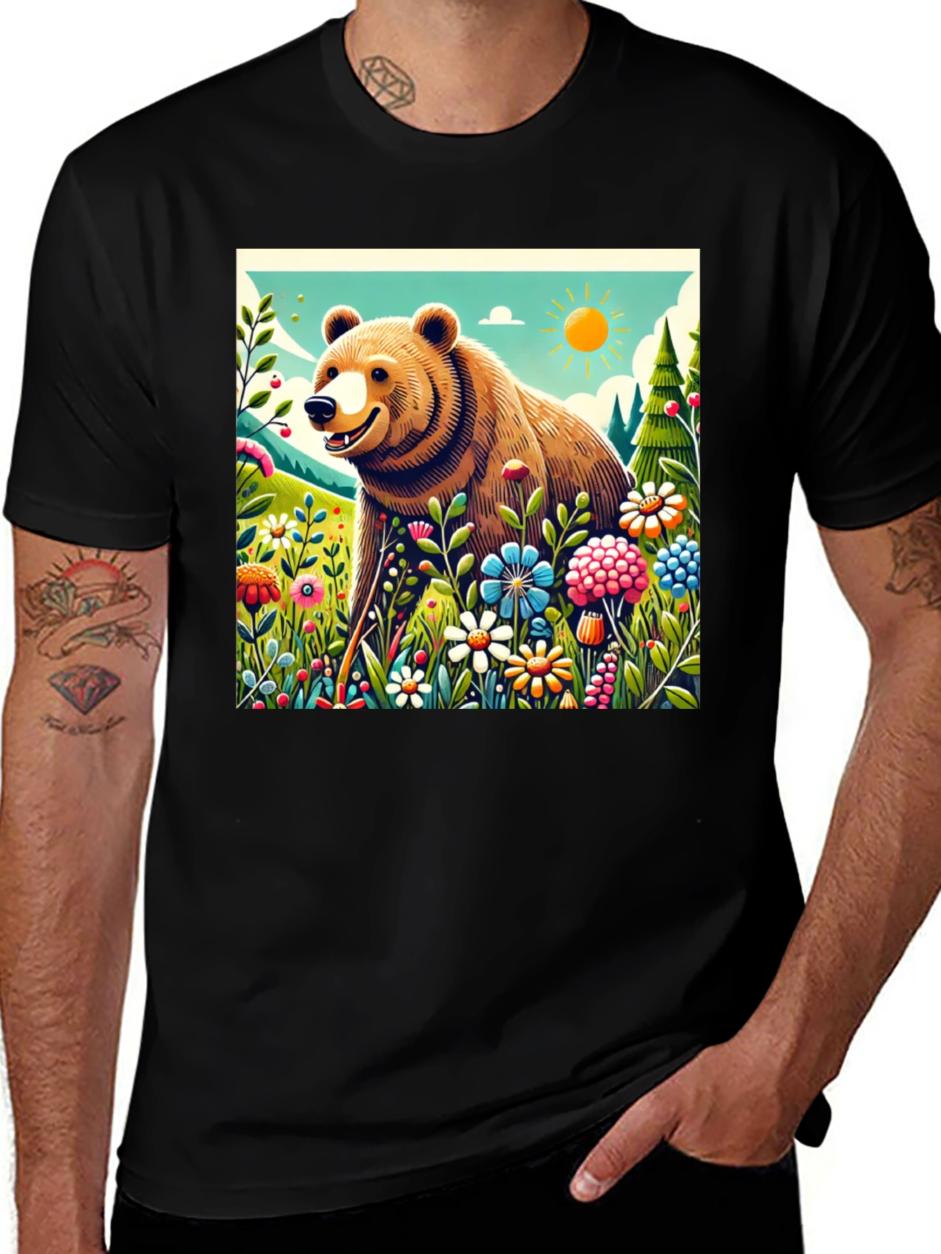 Variant 3 of Bear in Wildflower Field Graphic T-Shirt