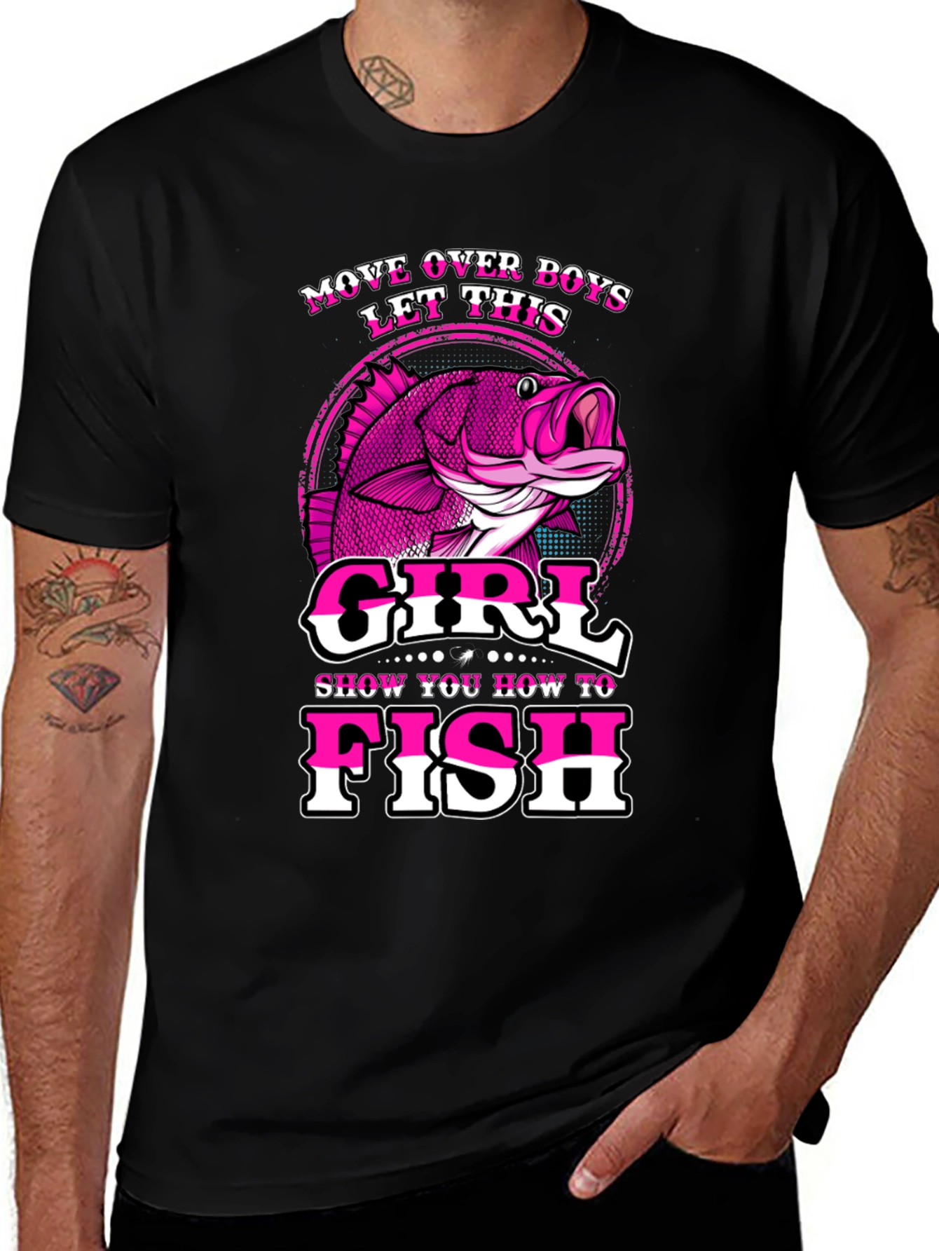 Variant 13 of Girl's Fishing T-Shirt - Move Over Boys!