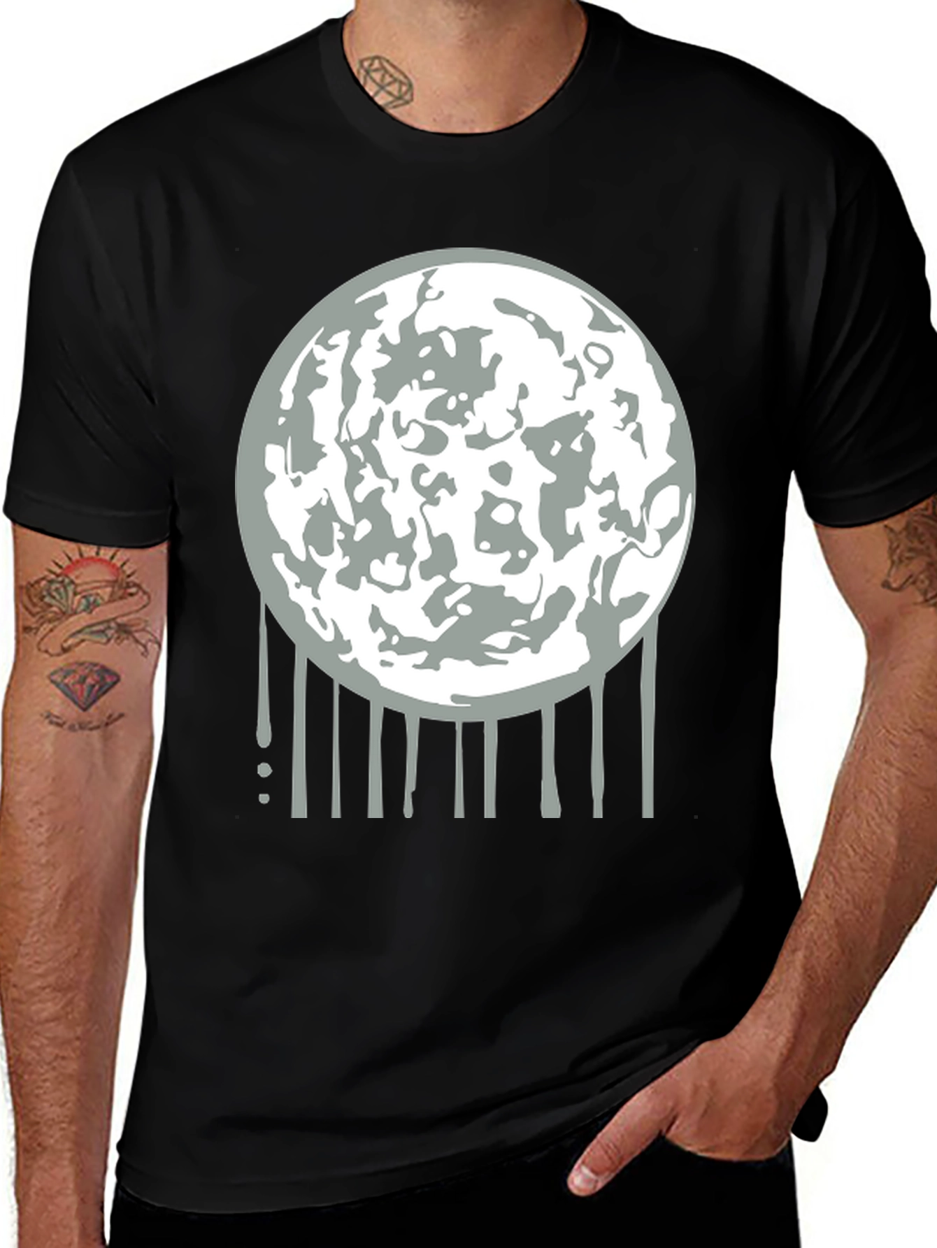 Black Lunar Drip Graphic Tee - Modern Streetwear main image