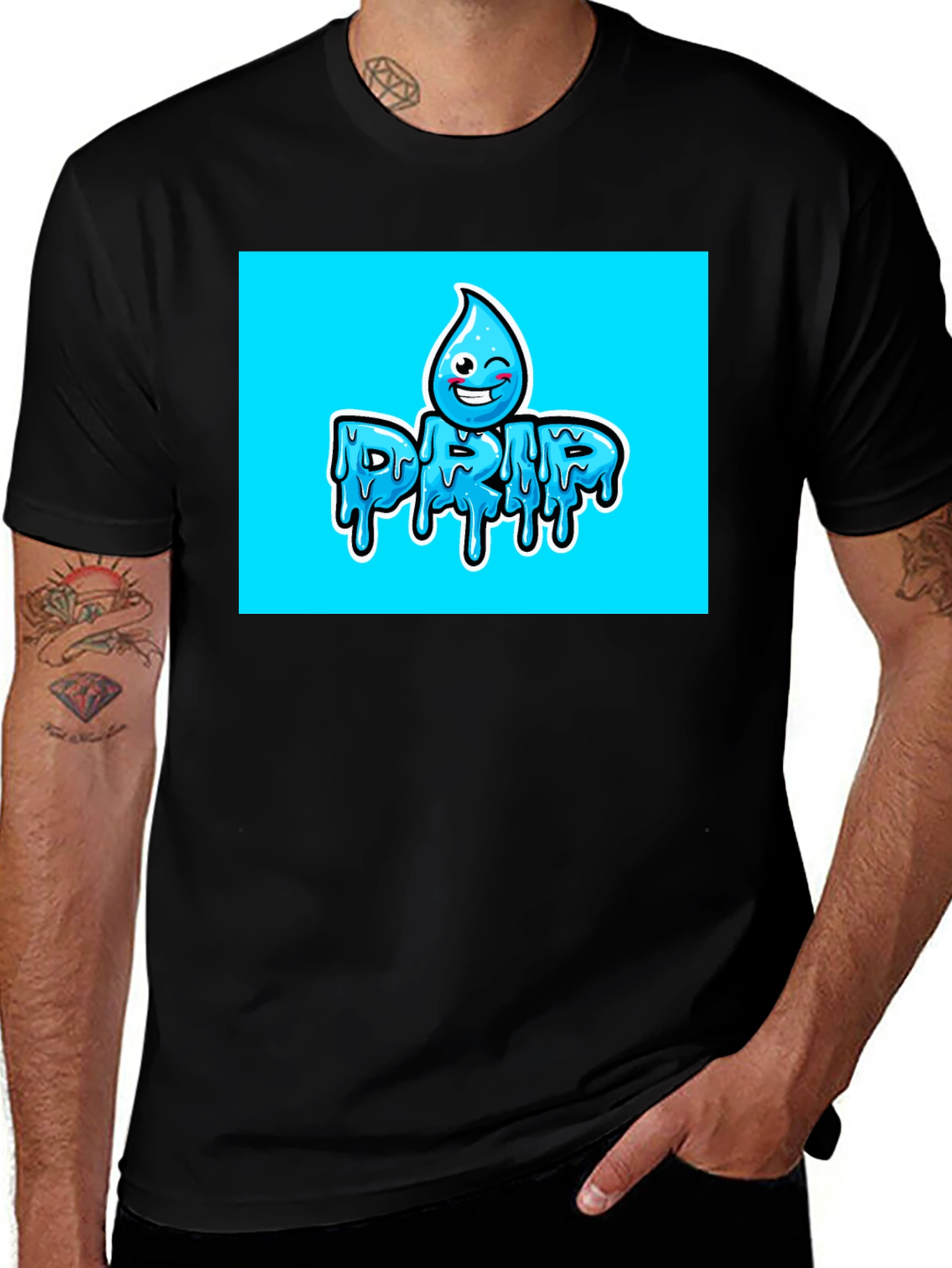 Variant 10 of Cartoon Drip Graphic T-Shirt - Black Cotton Tee