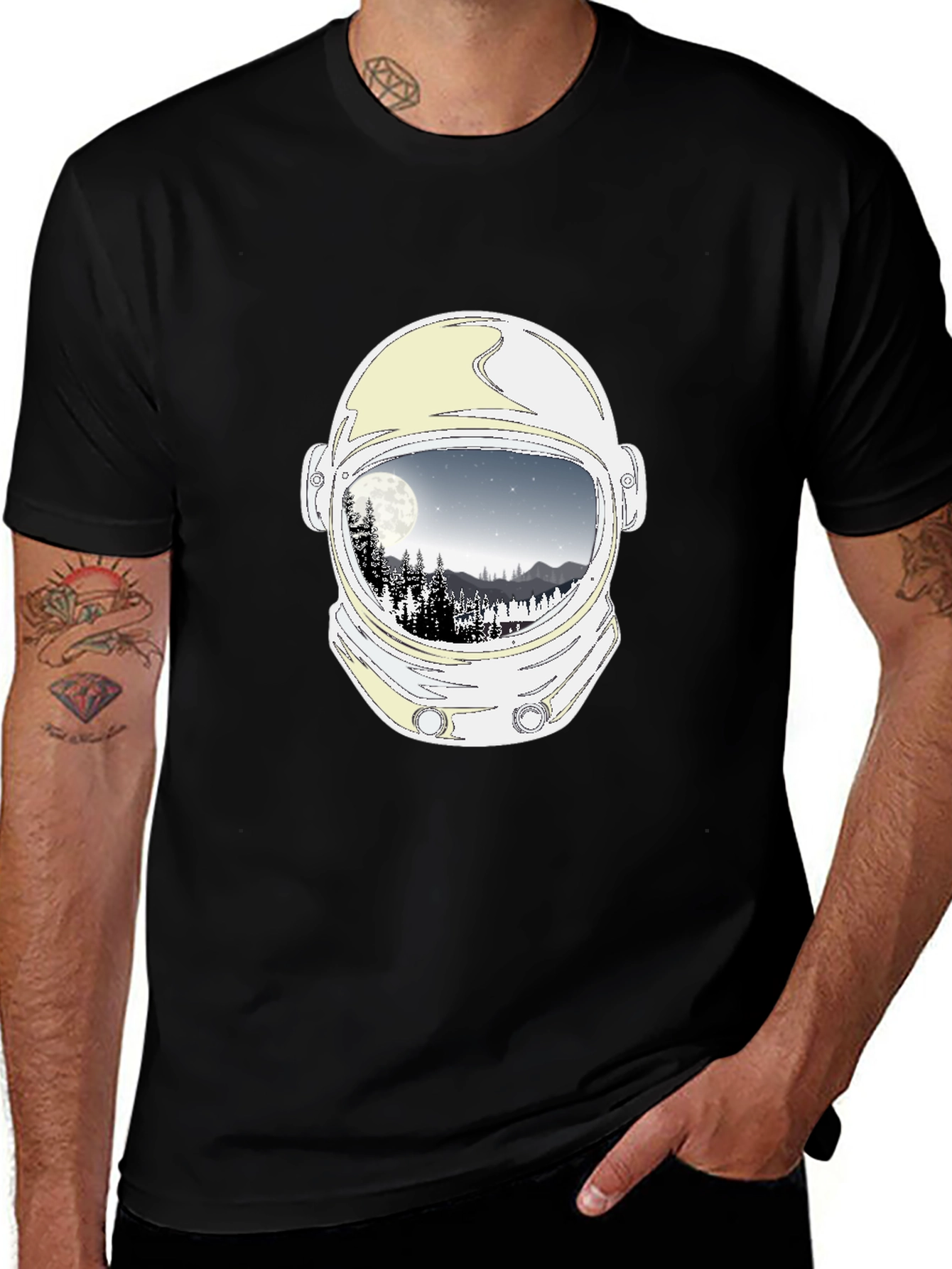 Variant 22 of Astronaut Helmet Moon Scene Graphic Tee - Black