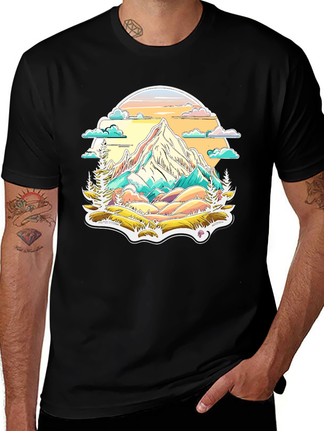 Black Mountain Scene Graphic Tee - Nature Lover's T-Shirt main image