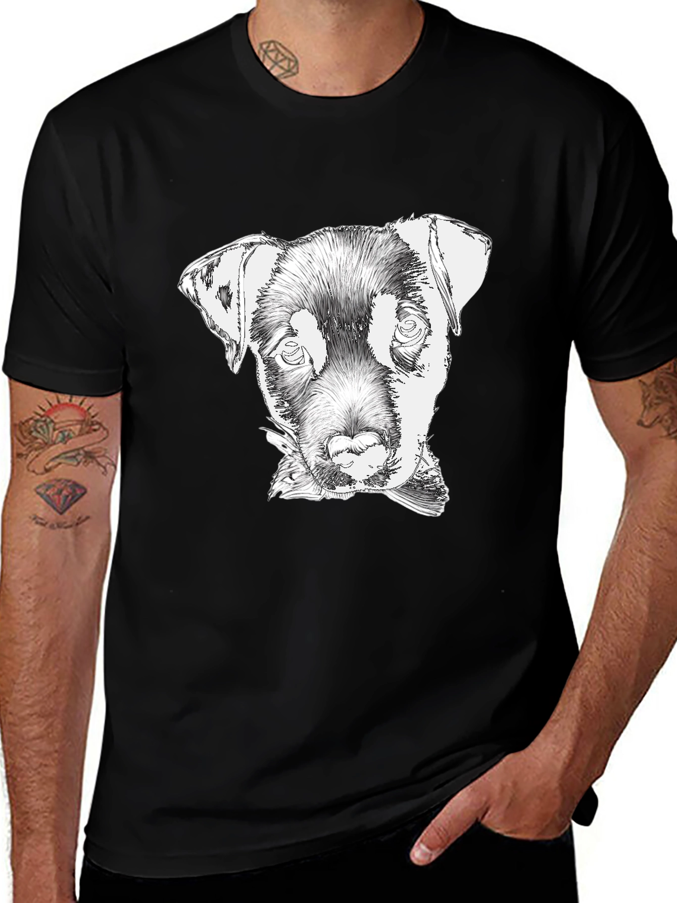 Dog Sketch Tee - Black Cotton Graphic T-Shirt