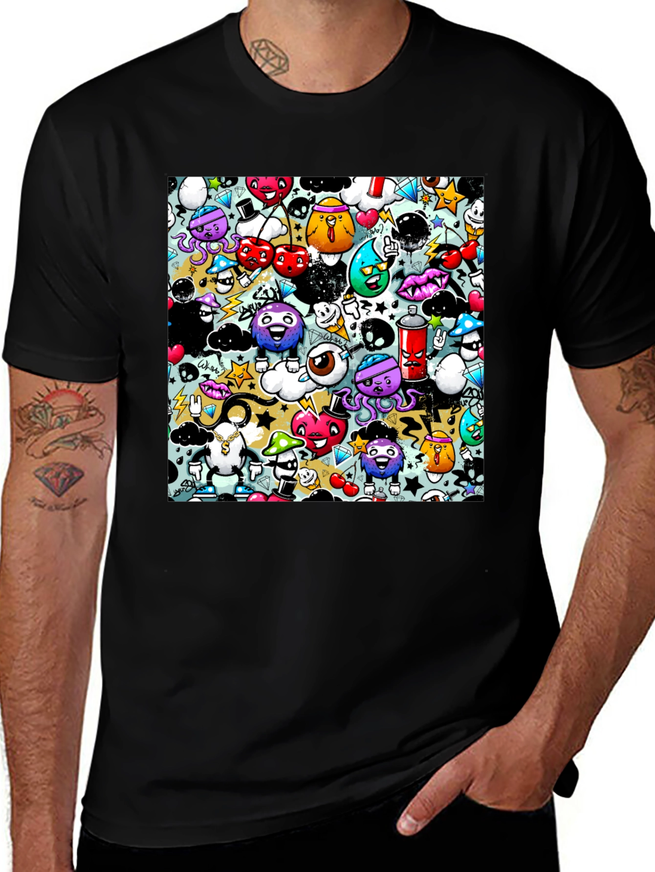 Variant 2 of Funky Doodle Art Graphic Print Black T-Shirt