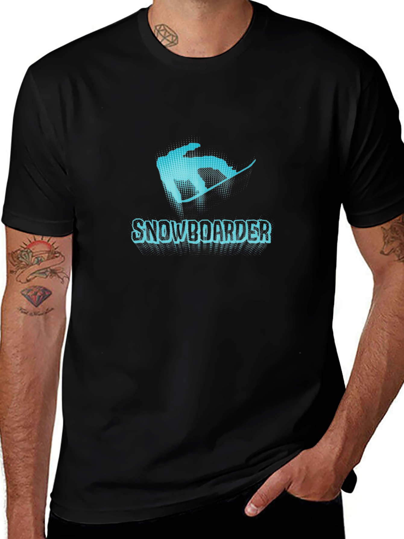 Variant 15 of Snowboarder Graphic Tee - Black Cotton T-Shirt