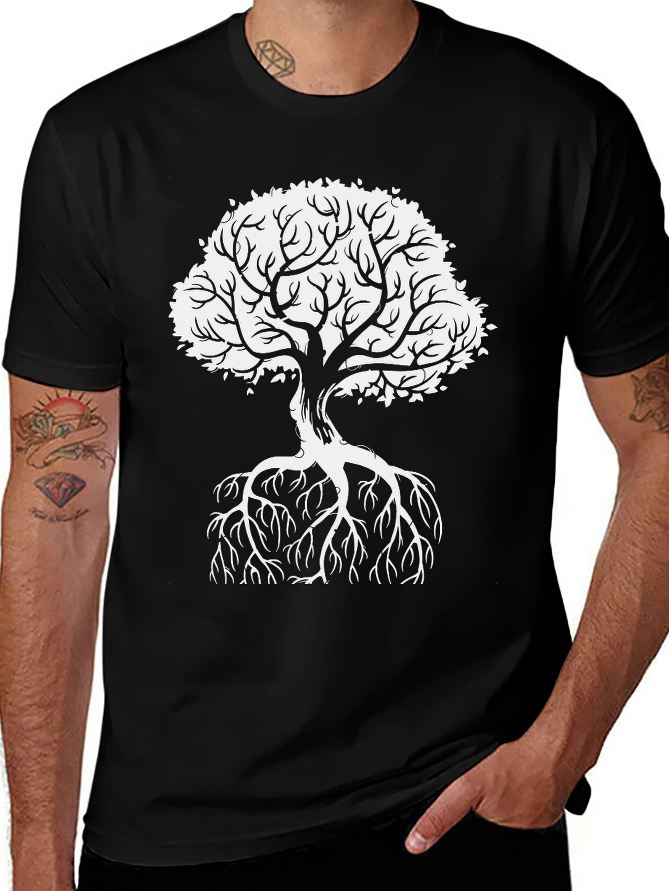 Variant 17 of Black T-Shirt with White Tree Graphic