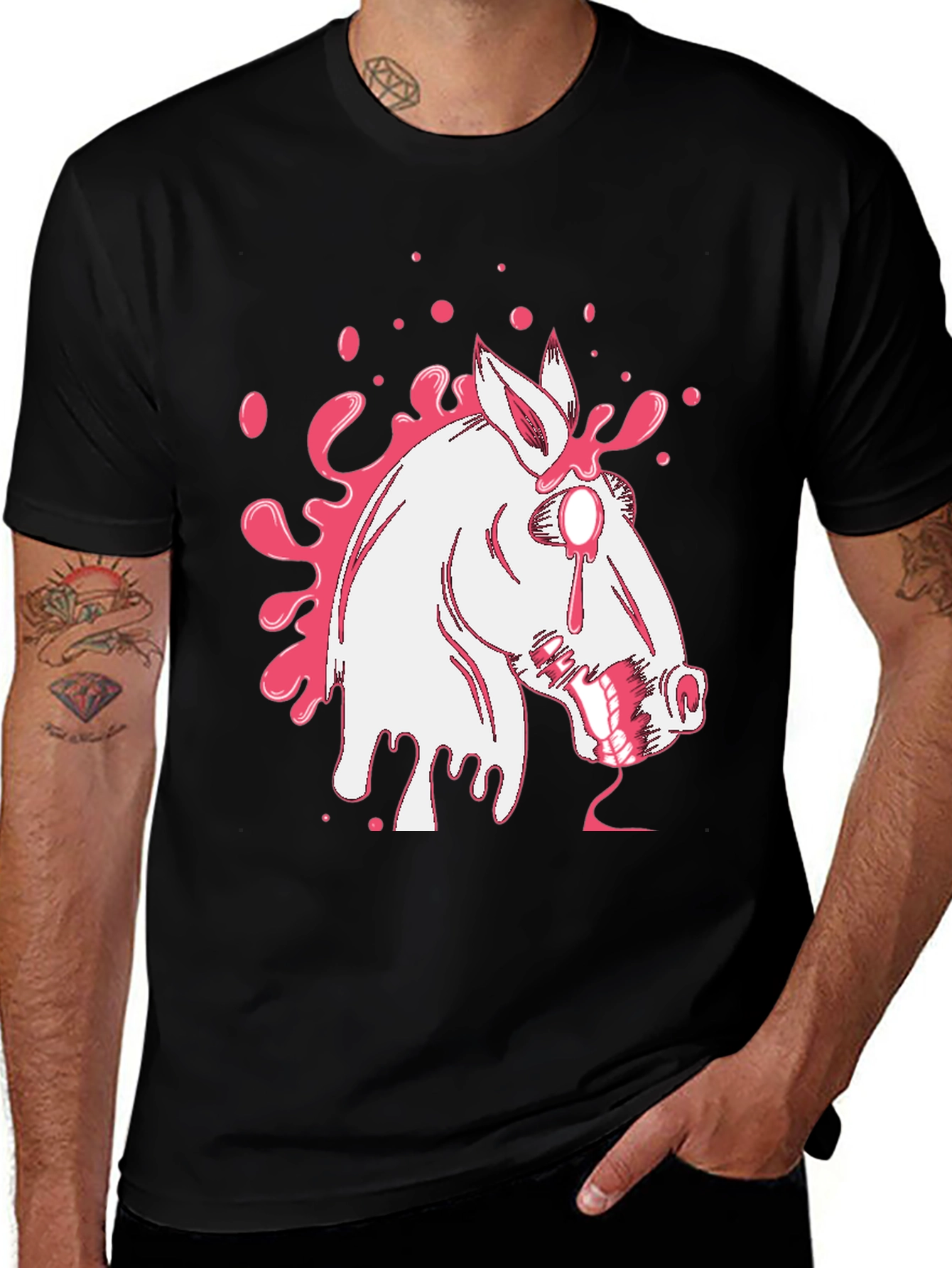 Zombie Horse Graphic Tee - Black Cotton T-Shirt
