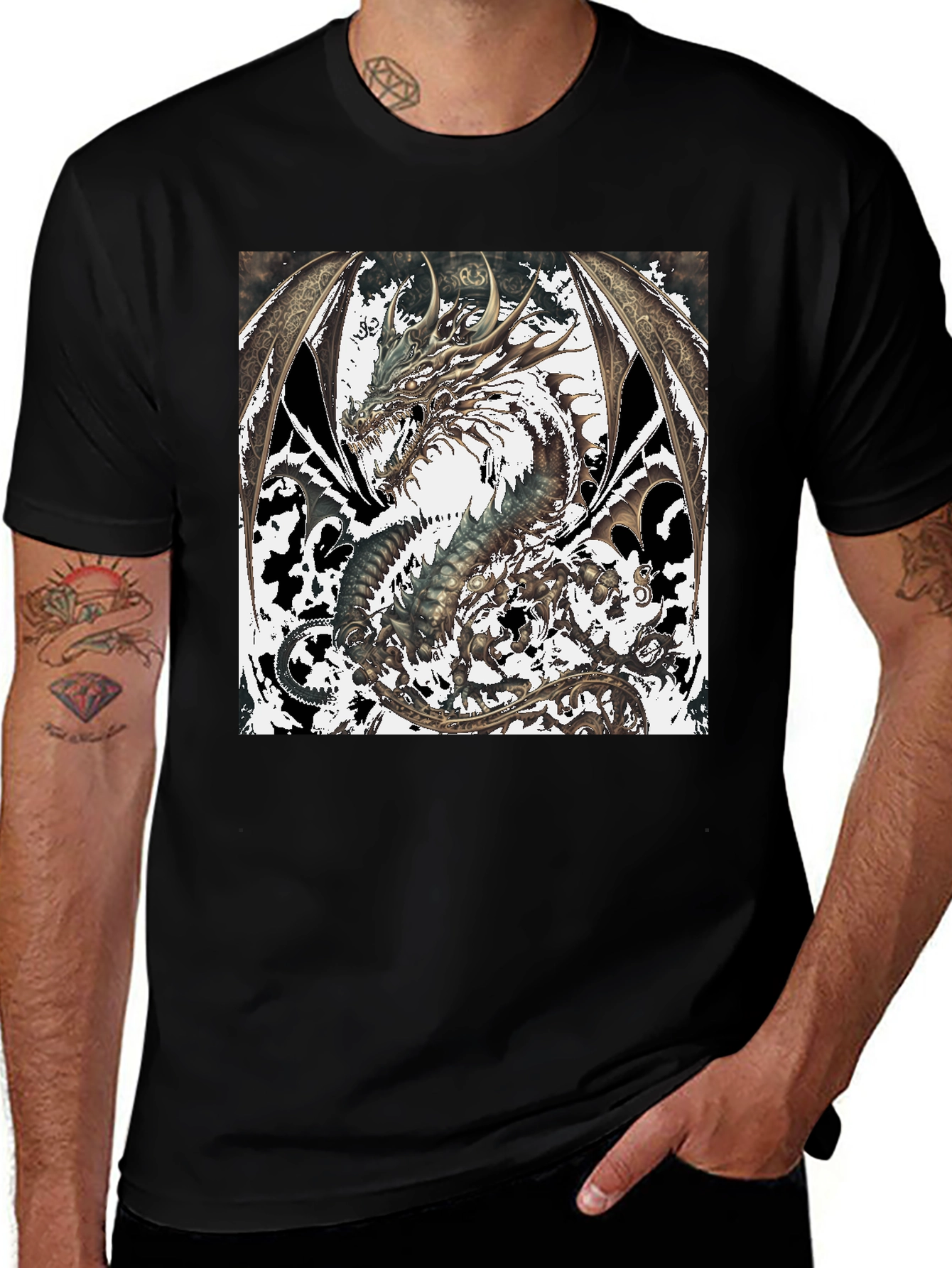 Variant 26 of Dragon Graphic Print Black Tee