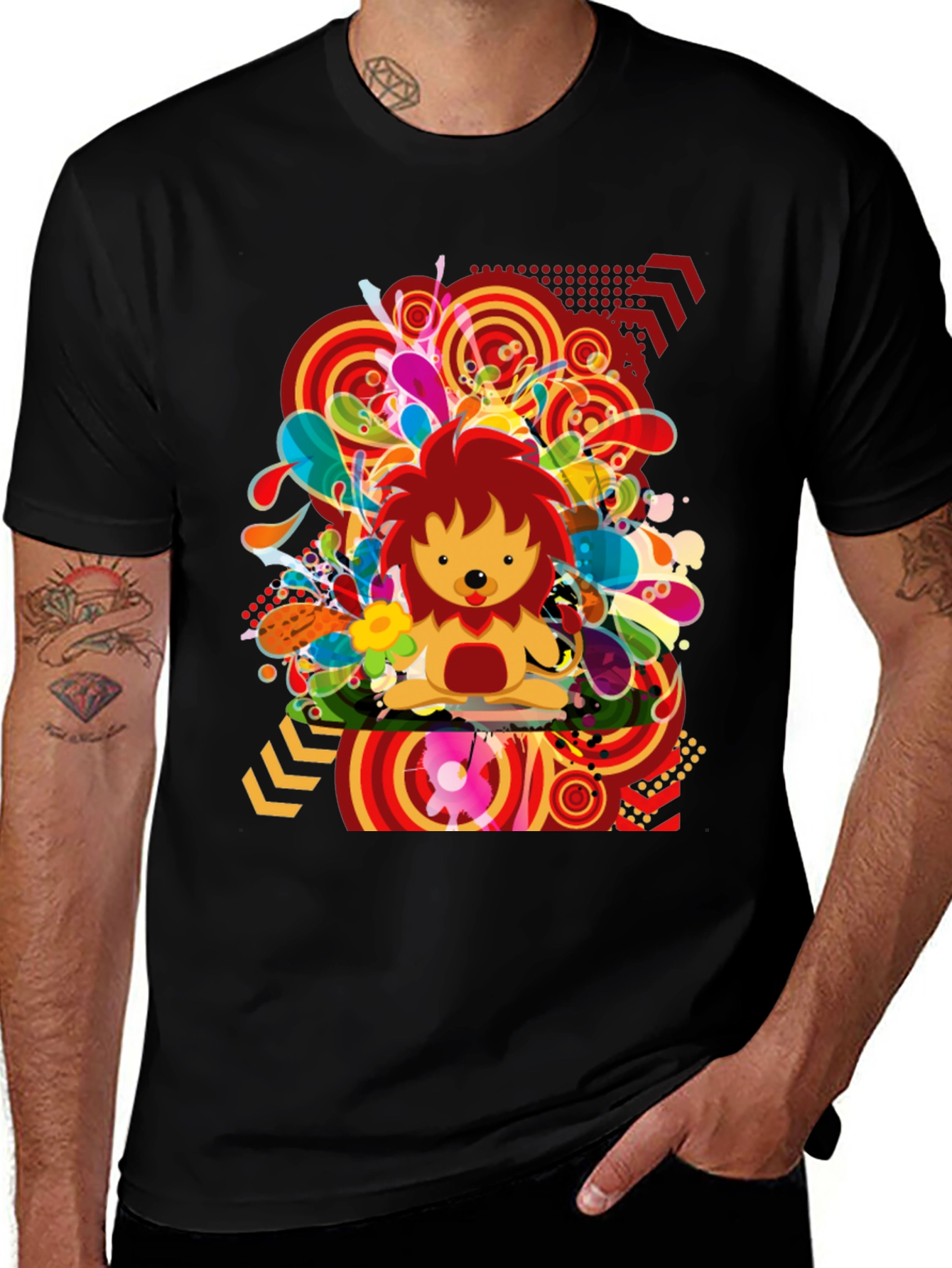 Variant 18 of Funky Lion Graphic Tee - Men's Black T-Shirt